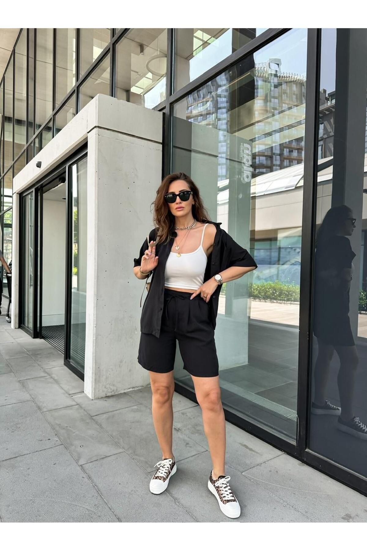 Zerrincan Giyim Siyah Gömlek Şort Marka Model Takım