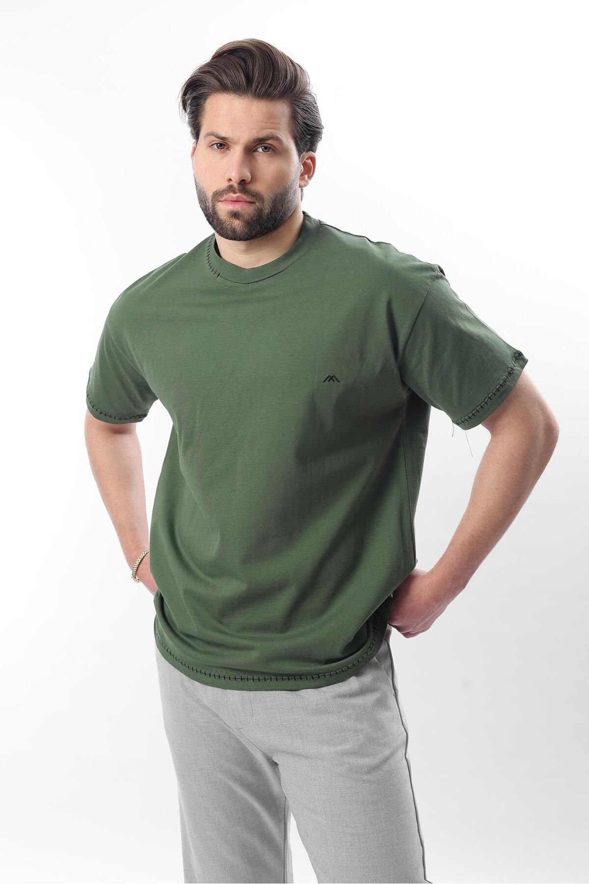 Madmext Haki Nakış Detaylı Erkek T-shirt E7112