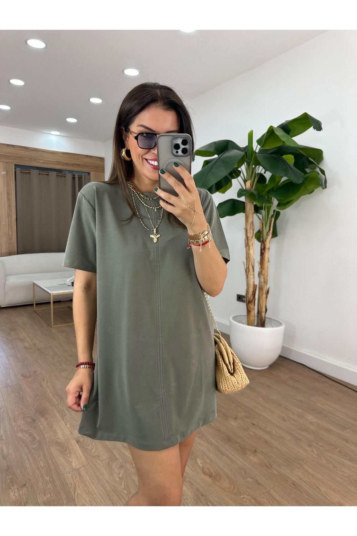 2she Basic Modal Mini Elbise - Haki