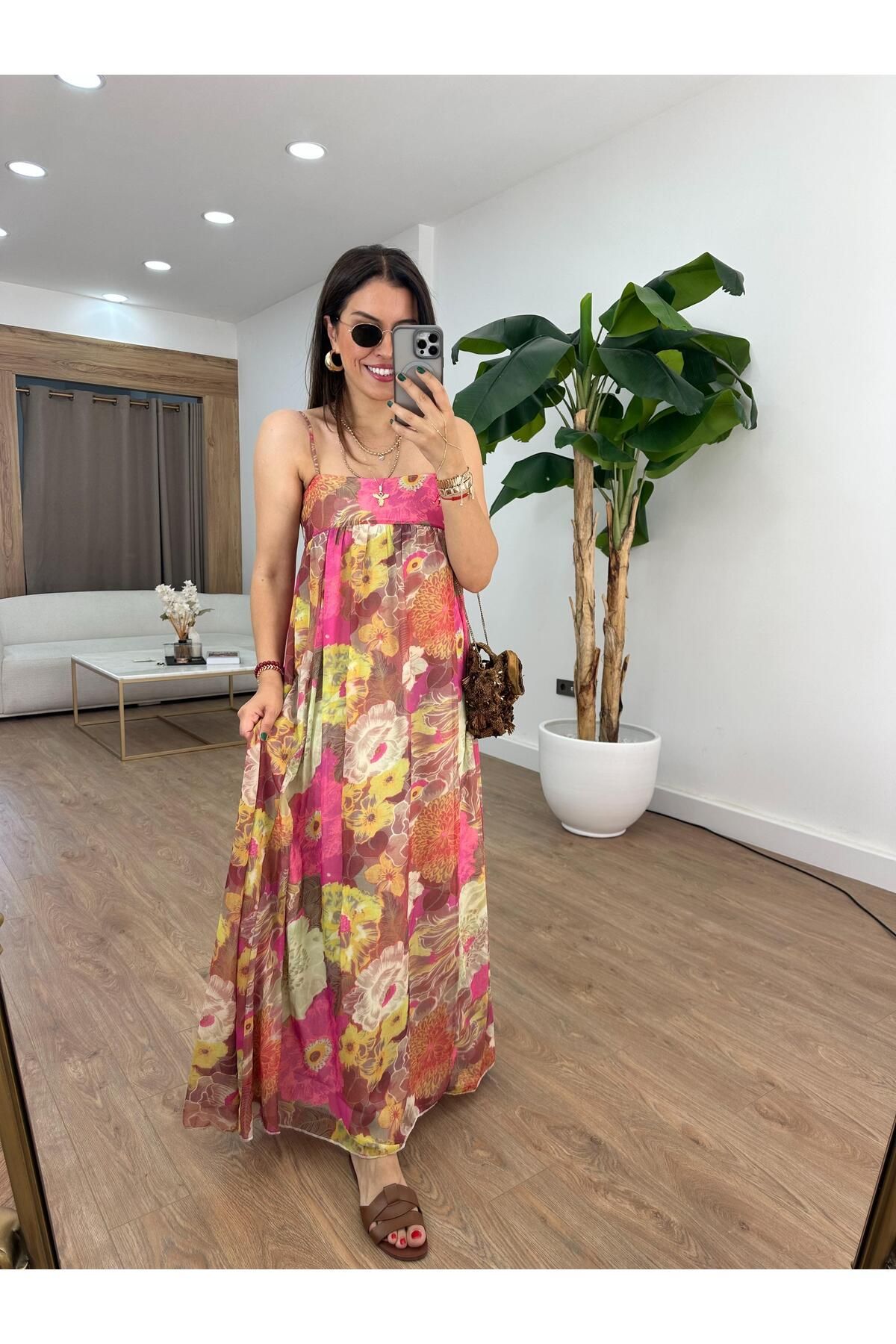 2she Marka Model Şifon Çiçekli Elbise