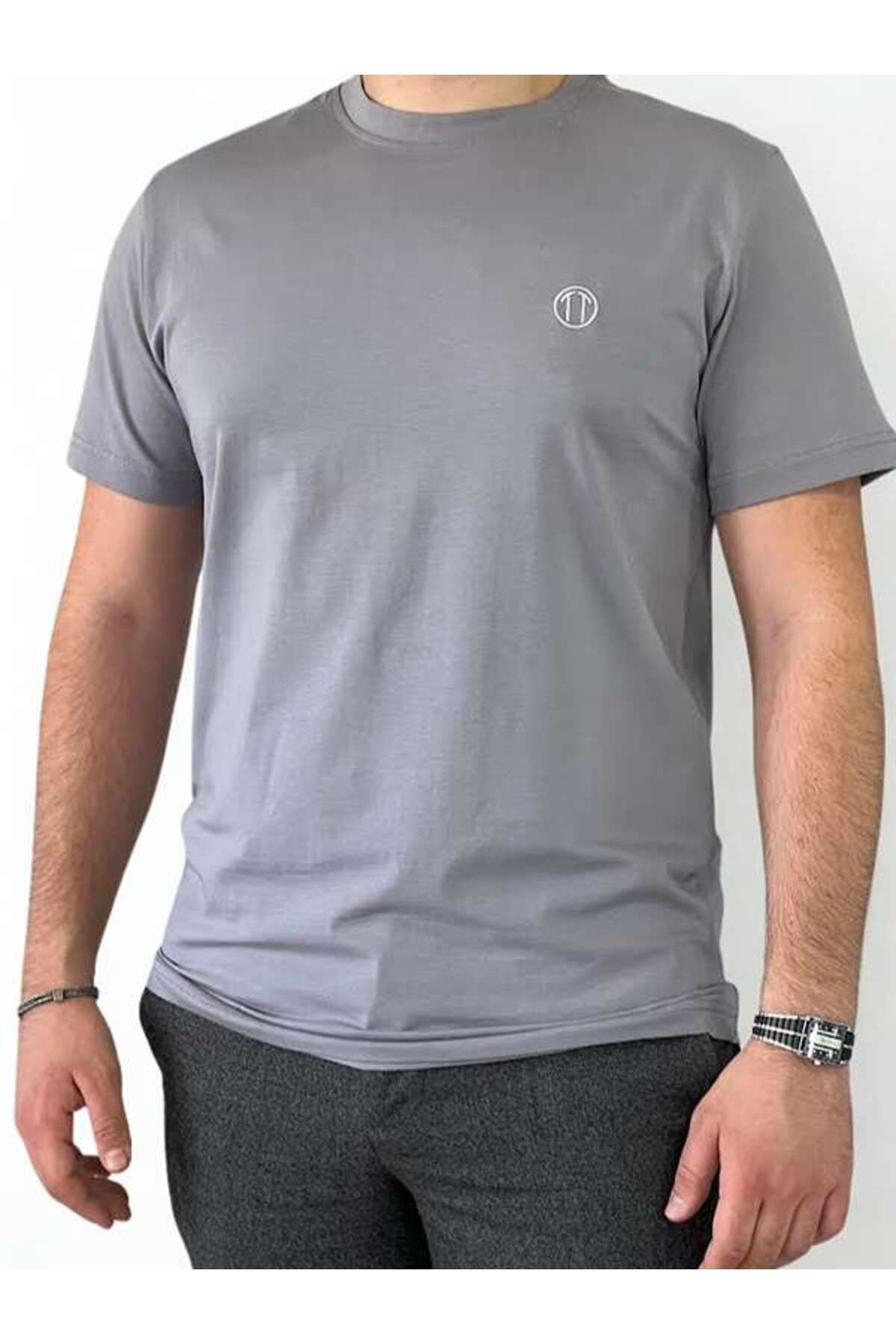 TREE TONE Unisex Regular Fit Bisiklet Yaka %100 Pamuk Kısa Kol Basic Gri Tişört