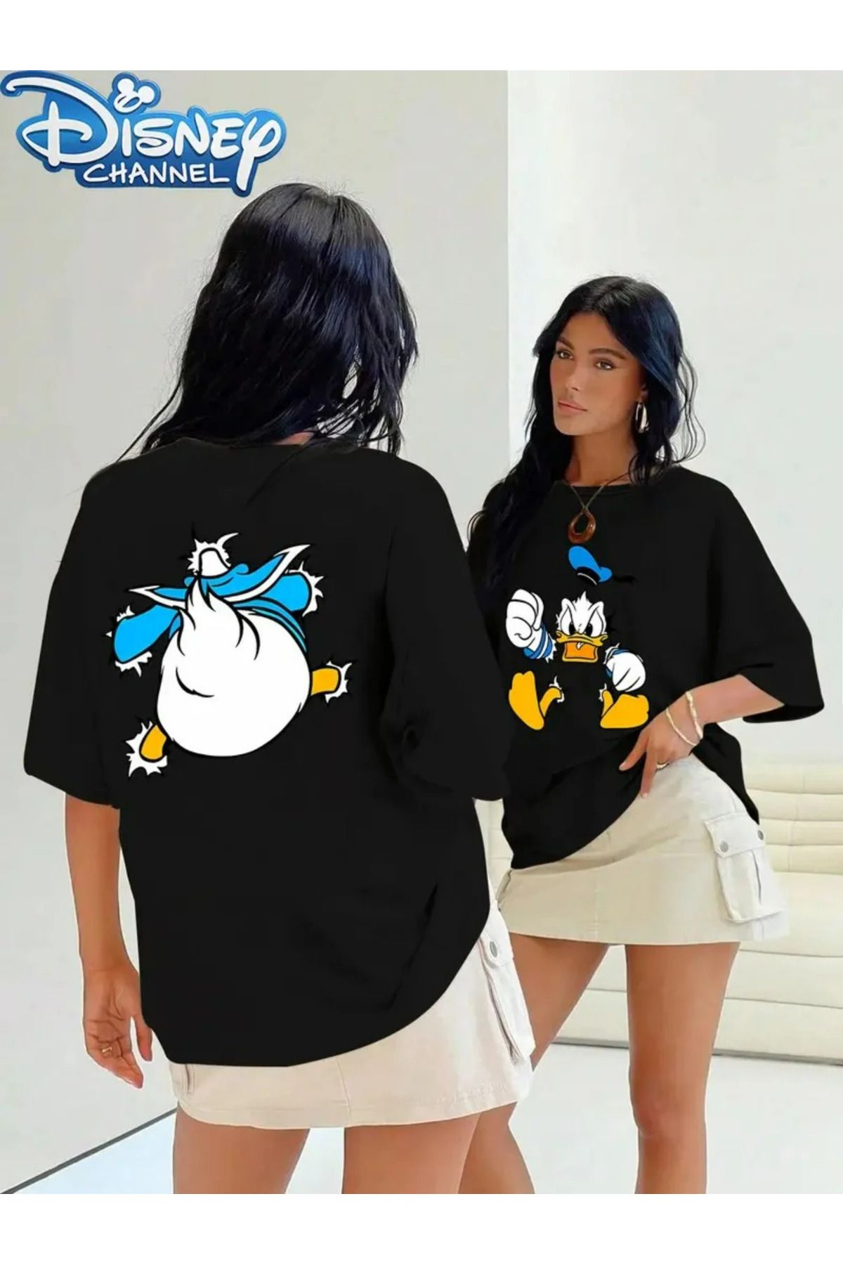 New Shine Kadın Çift Taraflı Donald Duck Grafik Baskılı T-shirt