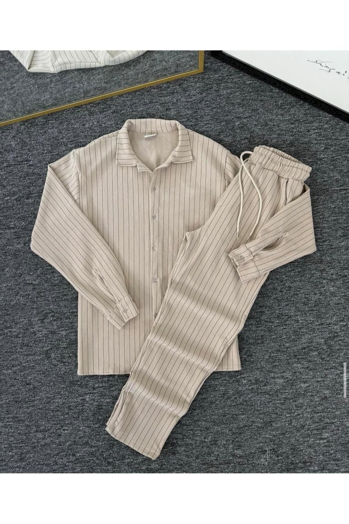 COMANCHERO Erkek ZR Çizgili Oversize Gömlek-Pantolon Alt Üst Takım