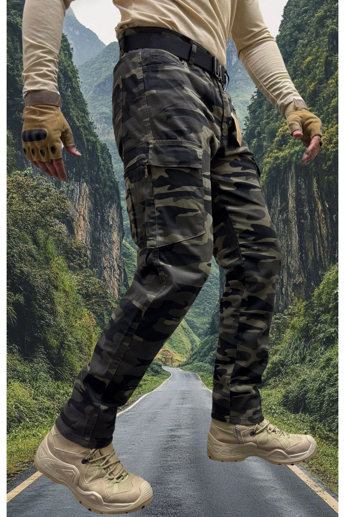 Polviton Erkek Kargo Pantolon Tactical Combat Yandan Cepli