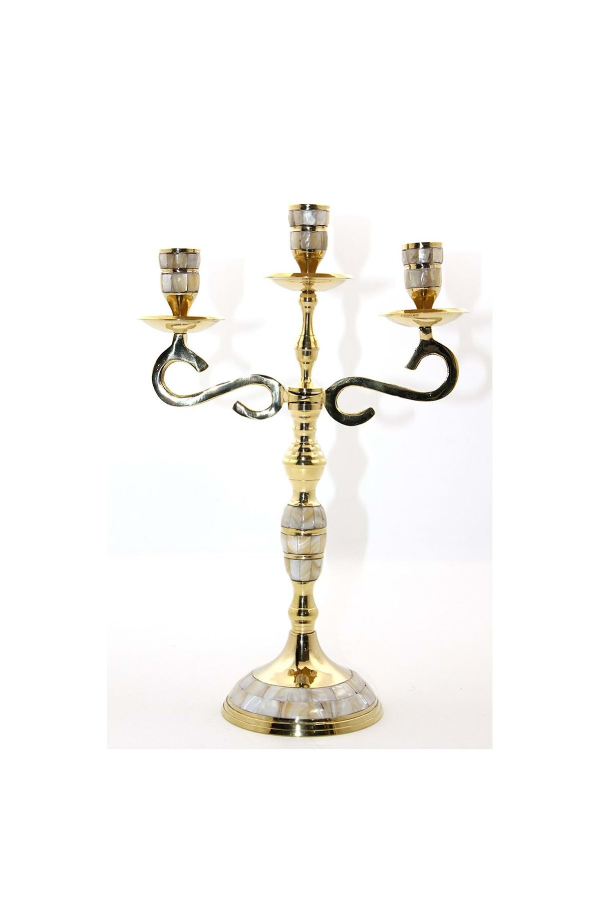 Store Pirinç Sedefli 3'Lü Şamdan 35*23 Cm Model 1