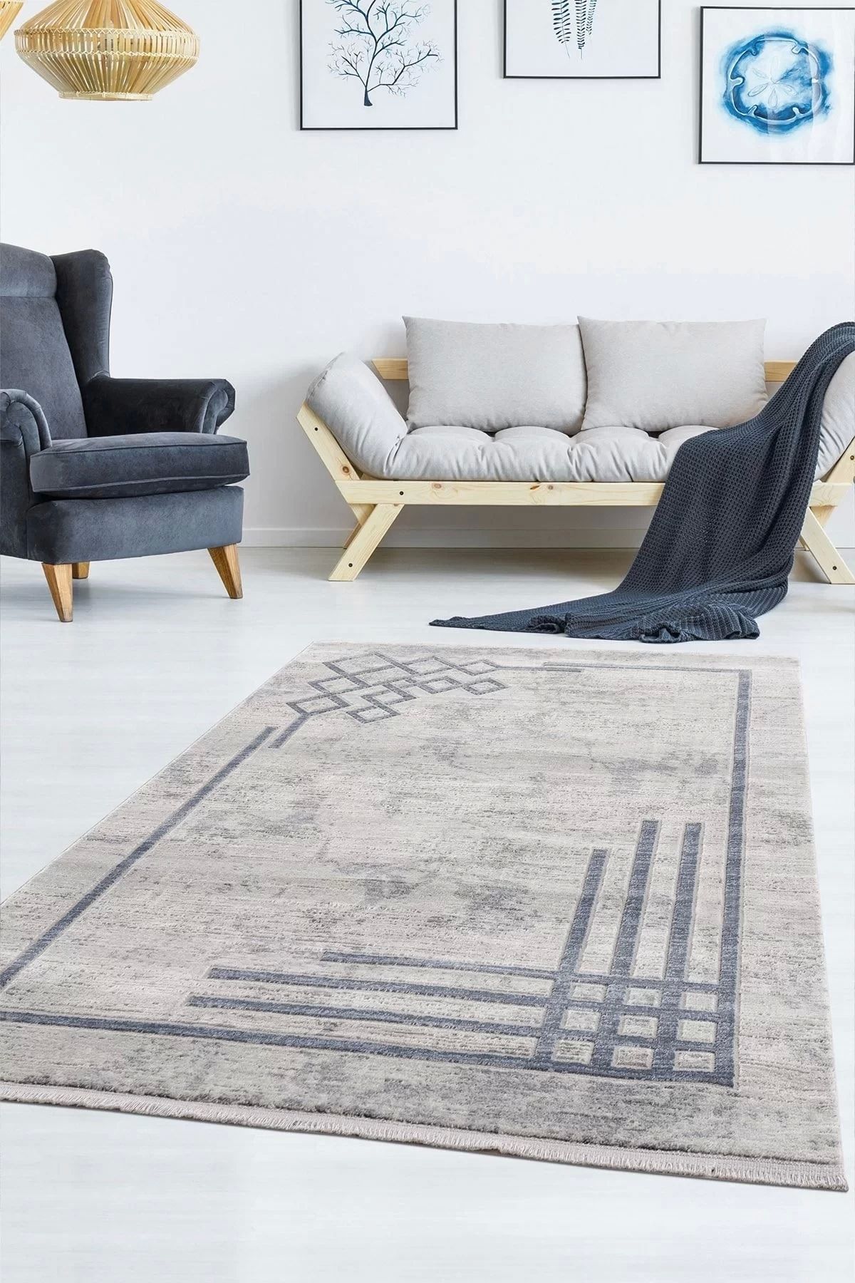 PetraHomeLiving Breda Modern Salon ve Oturma Odası Halısı - Mavi