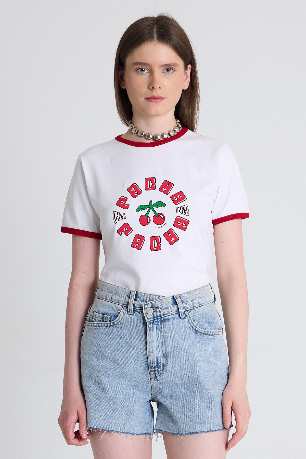 Rays Beyaz Baskılı Relaxed Fit Tişört 6706