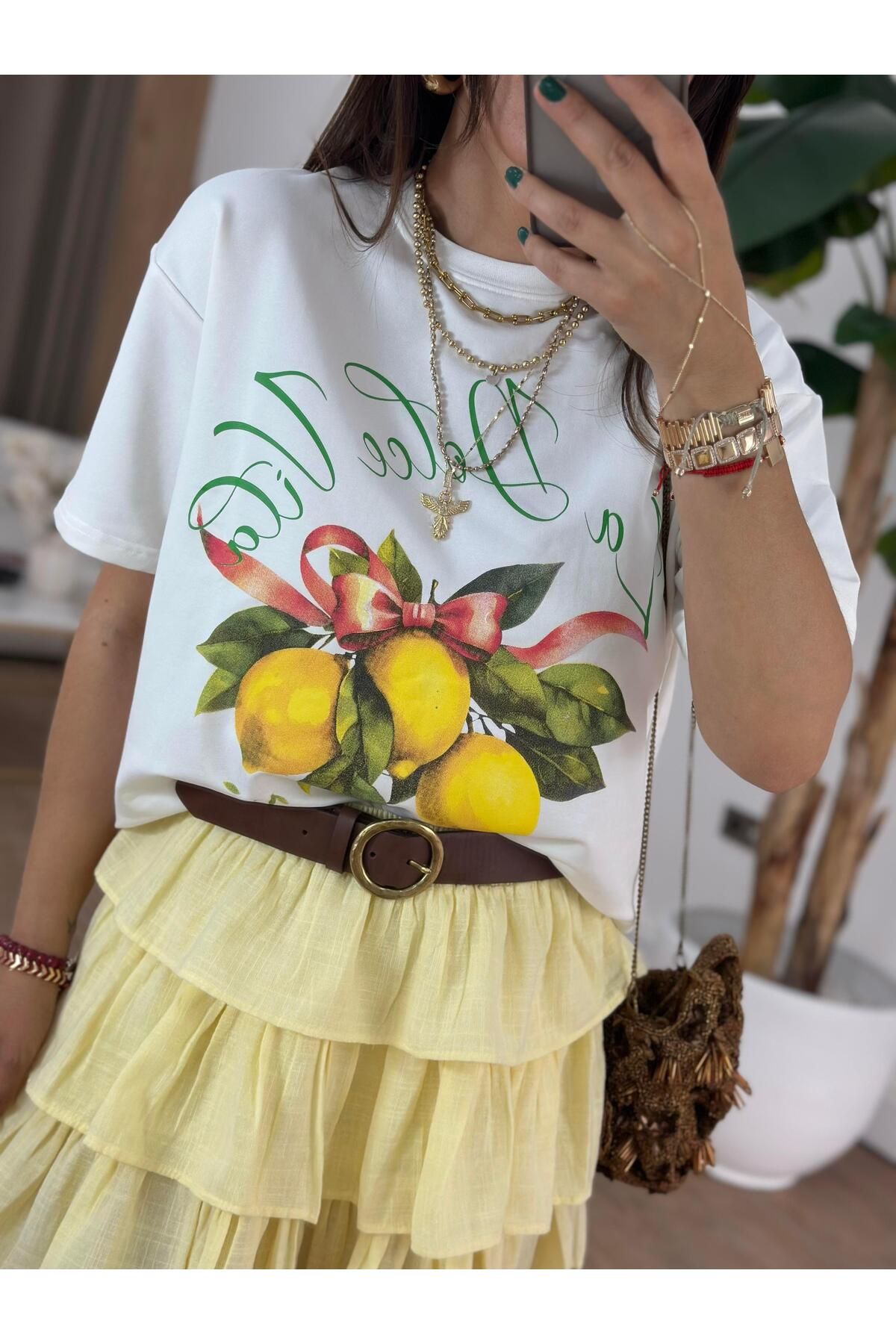 2she Limon Baskılı Basic Tshirt