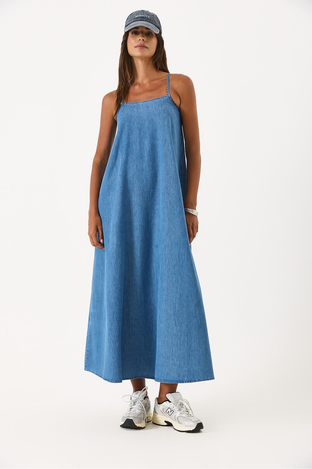 VENA Sırtı Detaylı Maxi Boy Med Blue Jean Elbise - MED BLUE