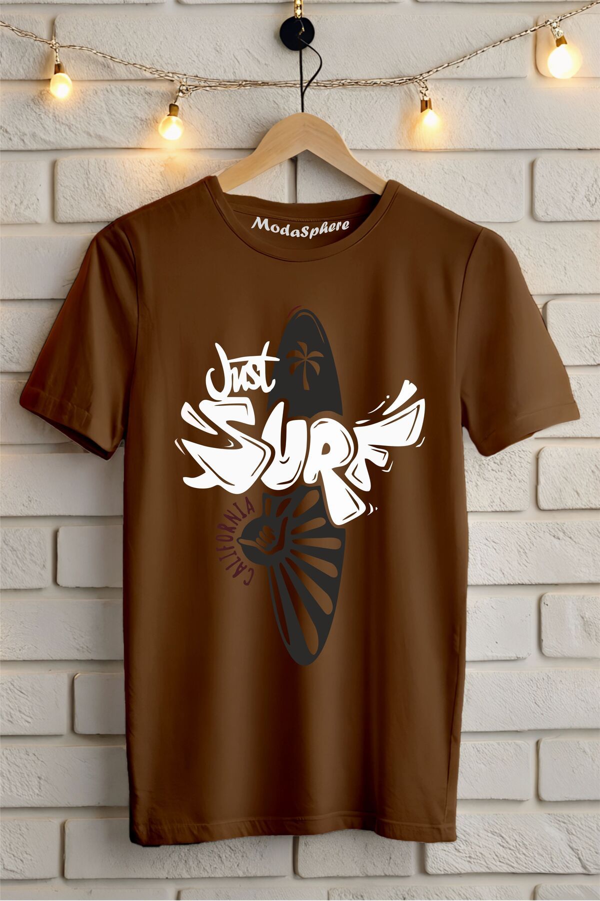 ModaSphere JUST SURF Baskılı Unisex Oversize Tişört