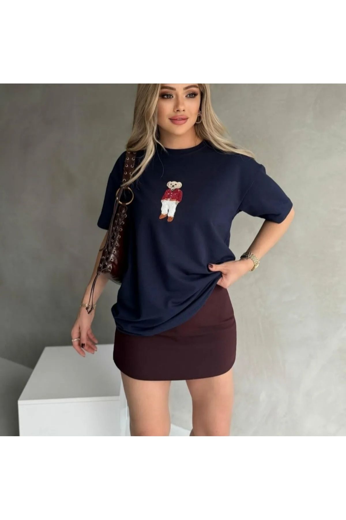 DERELİ Teddy Bear İşlemeli Tshirt - Lacivert
