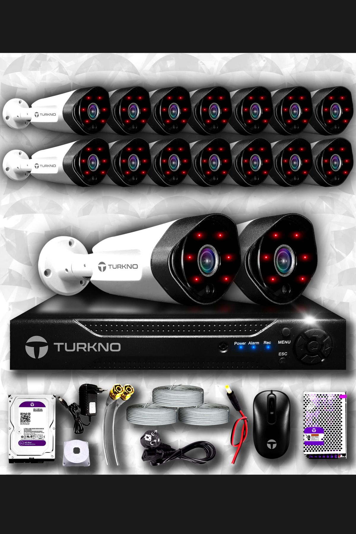 Turkno 16 Kameralı Galia 16 Dış Kamera Set 320 Gb Hdd Full Hd Gece Görüşlü Güvenlik Kamerası Sistemi