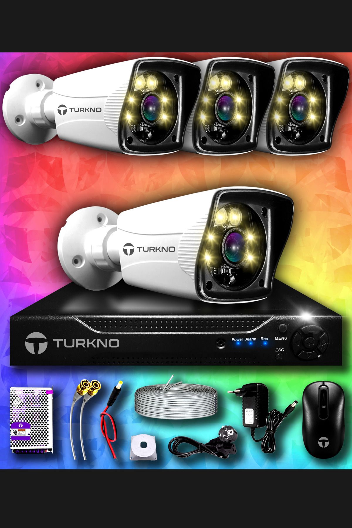 Turkno 4 Kameralı Karie 4 Dış Kamera Set Hdd'siz Full Hd Renkli Gece Görüşlü Güvenlik Kamerası Sistemi