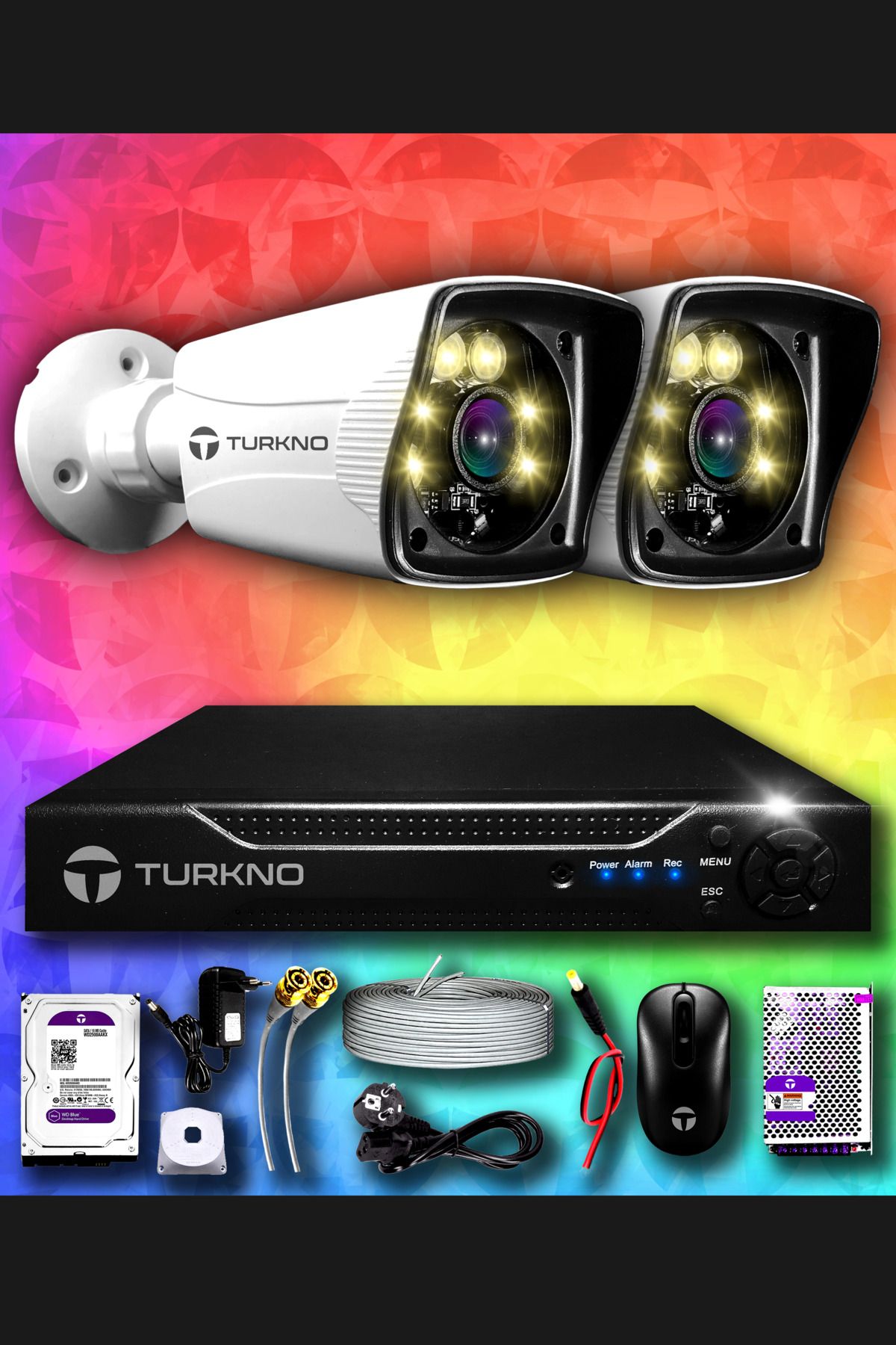 Turkno 2 Kameralı Karie 2 Dış Kamera Set 320 Gb Hdd Full Hd Renkli Gece Görüşlü Güvenlik Kamerası Sistemi