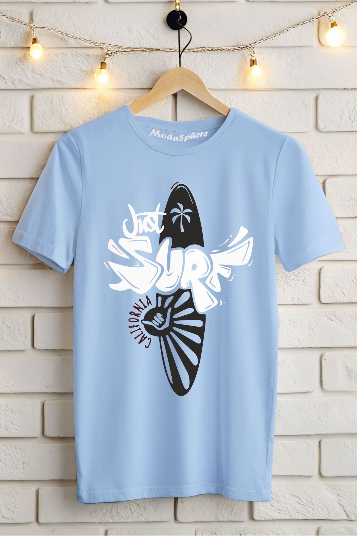 ModaSphere JUST SURF Baskılı Unisex Oversize Tişört