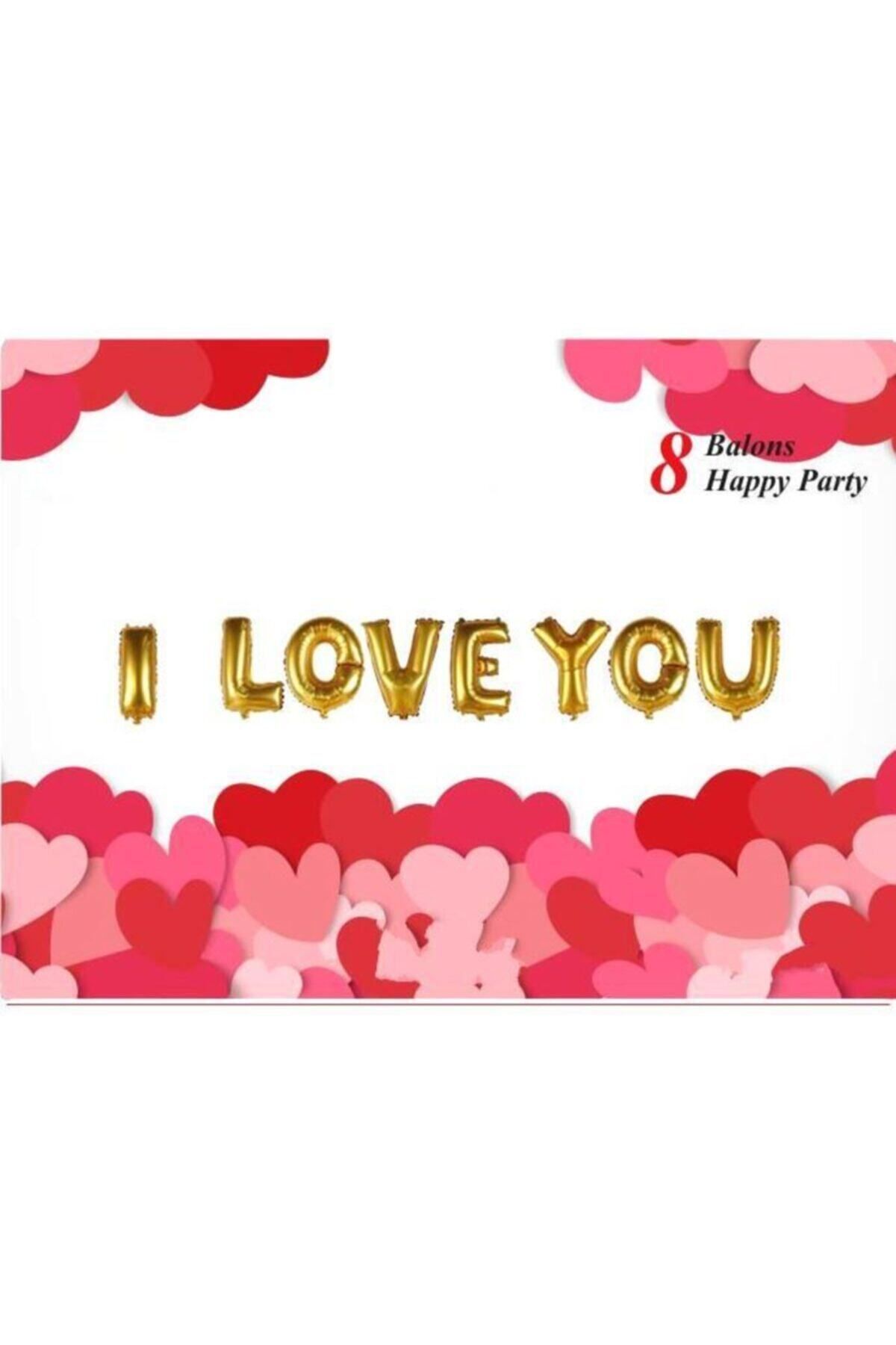 EA HOME I Love You Temalı Altın Renk Set Balon