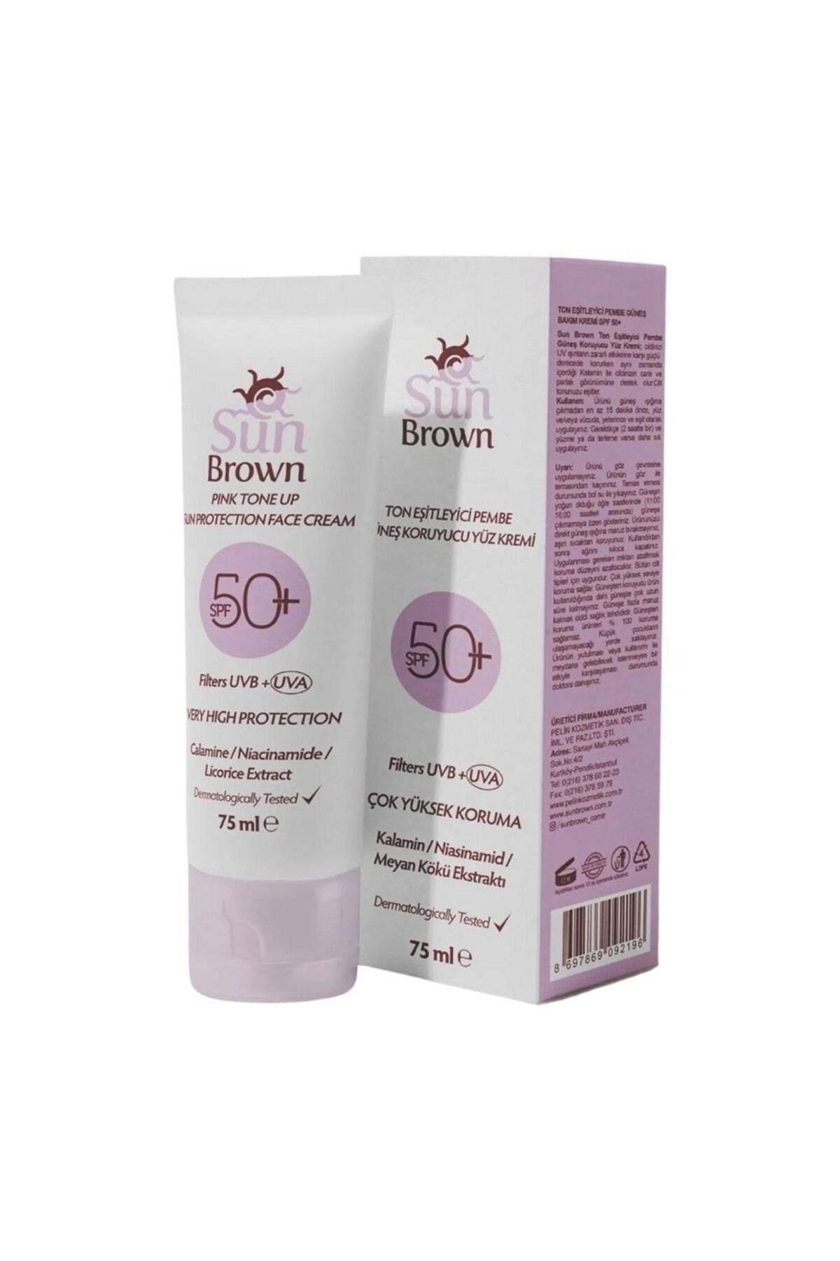Sun Brown Ton Eşitleyici Pembe SPF50+ Güneş Koruyucu Yüz Kremi 75 Ml