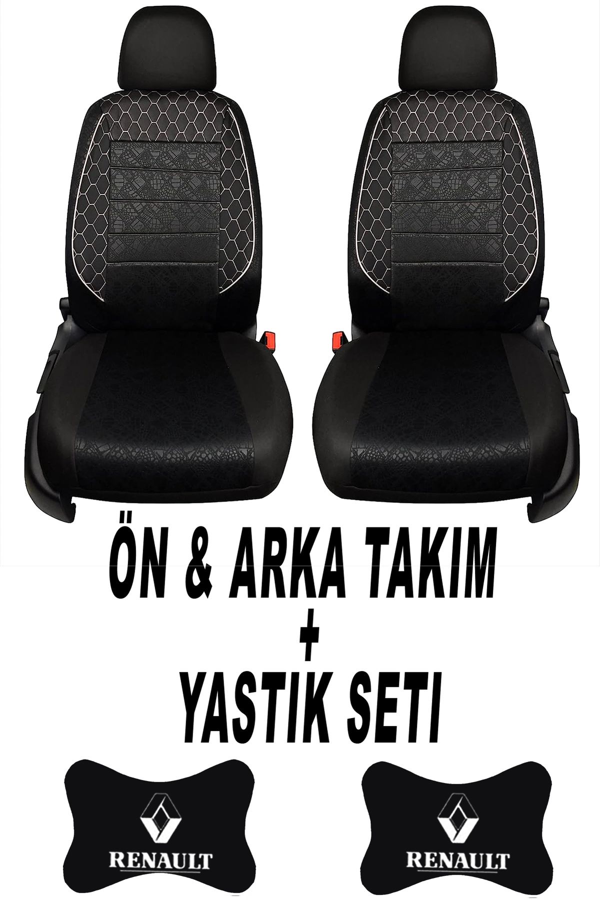1araba1ev Oto Koltuk Kılıfı Renault Ön Arka Takım + 2 Adet Boyun Yastığı Seti