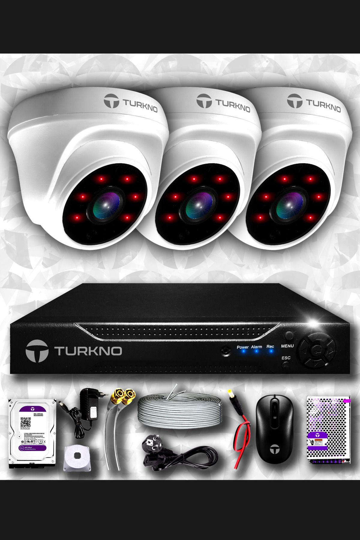 Turkno 3 Kameralı Domia 3 Iç Kamera Set 2 Tb Hdd Full Hd Gece Görüşlü Güvenlik Kamerası Sistemi