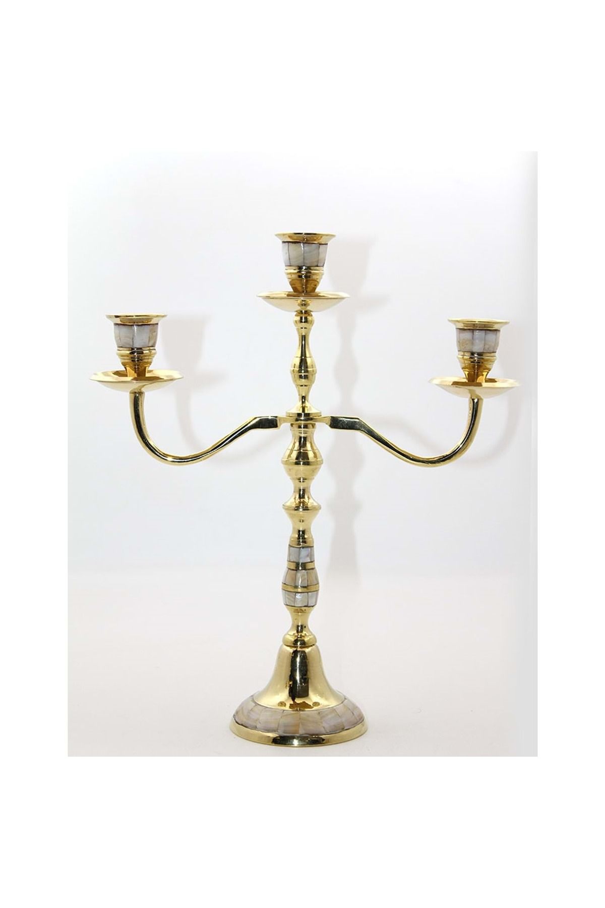 Store Pirinç Sedefli 3'Lü Şamdan 32*27 Cm