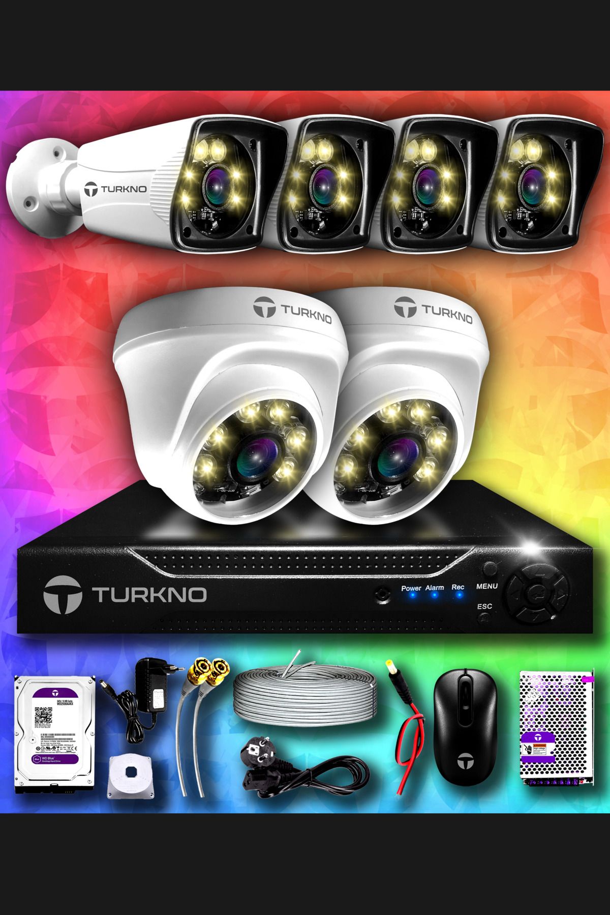 Turkno 6 Kameralı Karie 2 Iç Kamera Set 320 Gb Hdd Full Hd Renkli Gece Görüşlü Güvenlik Kamerası Sistemi