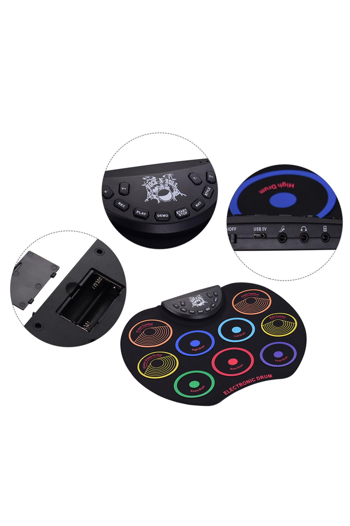 Choice-Compact Size Roll-Up Drum Set Electronic Drum Kit 9 Silicon Drum Pads USB/Battery Powered with Dr... 5