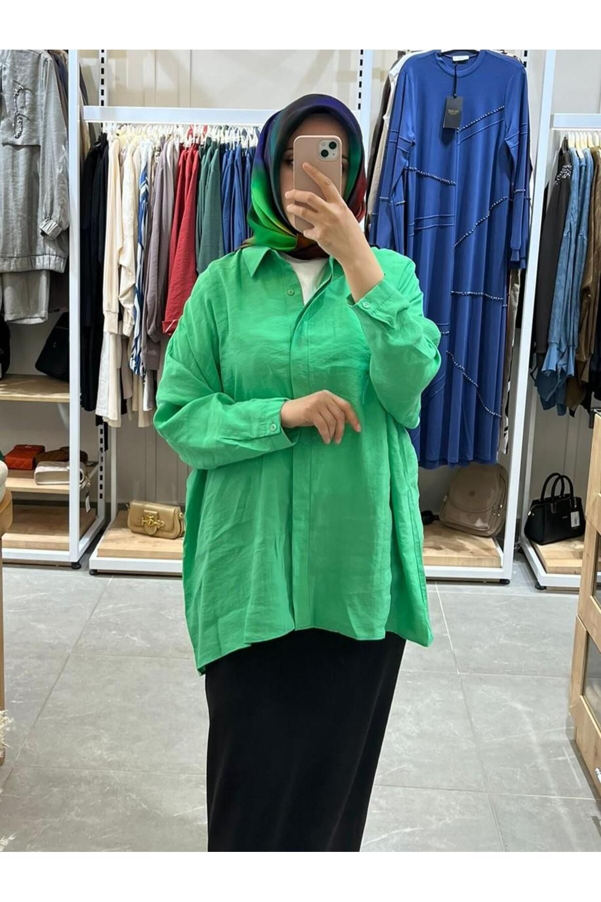 Nuss Oversize Düğmeli Gömlek Yeşil 3001