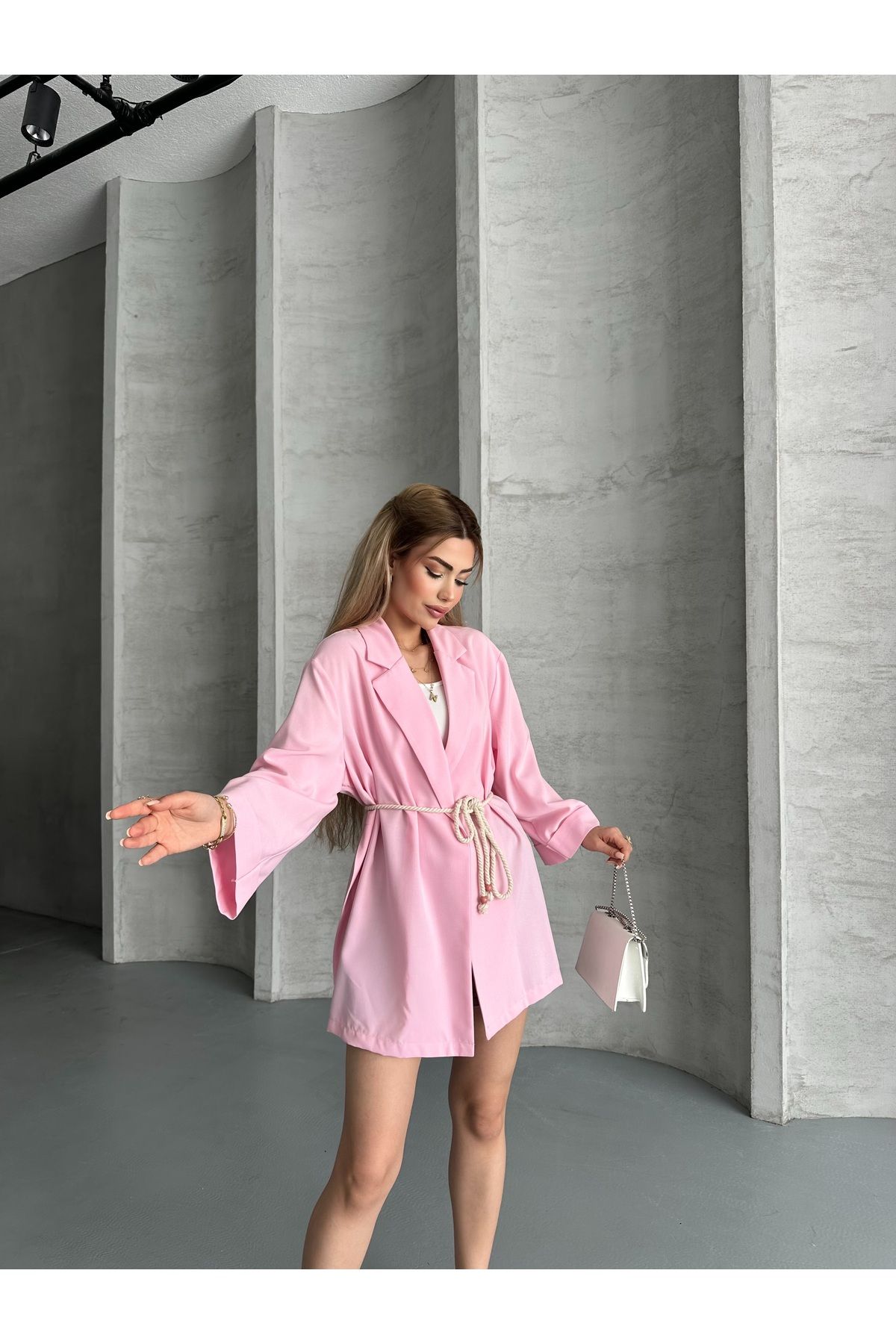 solena sln Kadın Yeni Sezon Bel Bağlama Detaylı Kimono Blazer Ceket