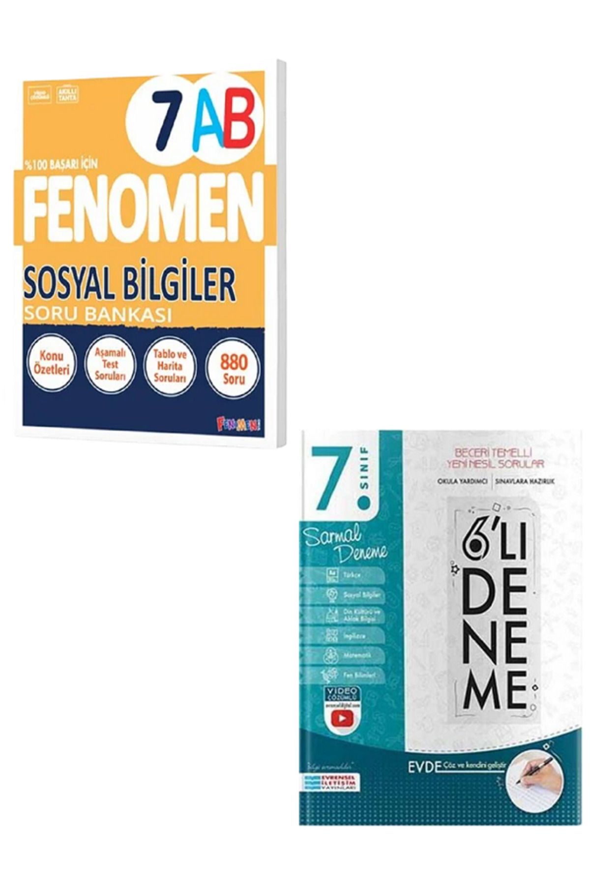 Evrensel İletişim Yayınları 7.Sınıf Fenomen 7AB Sosyal Bilgiler Soru Bankası + 7.Sınıf Evrensel 6'Lı Sarmal Deneme / 2 KİTAP SET