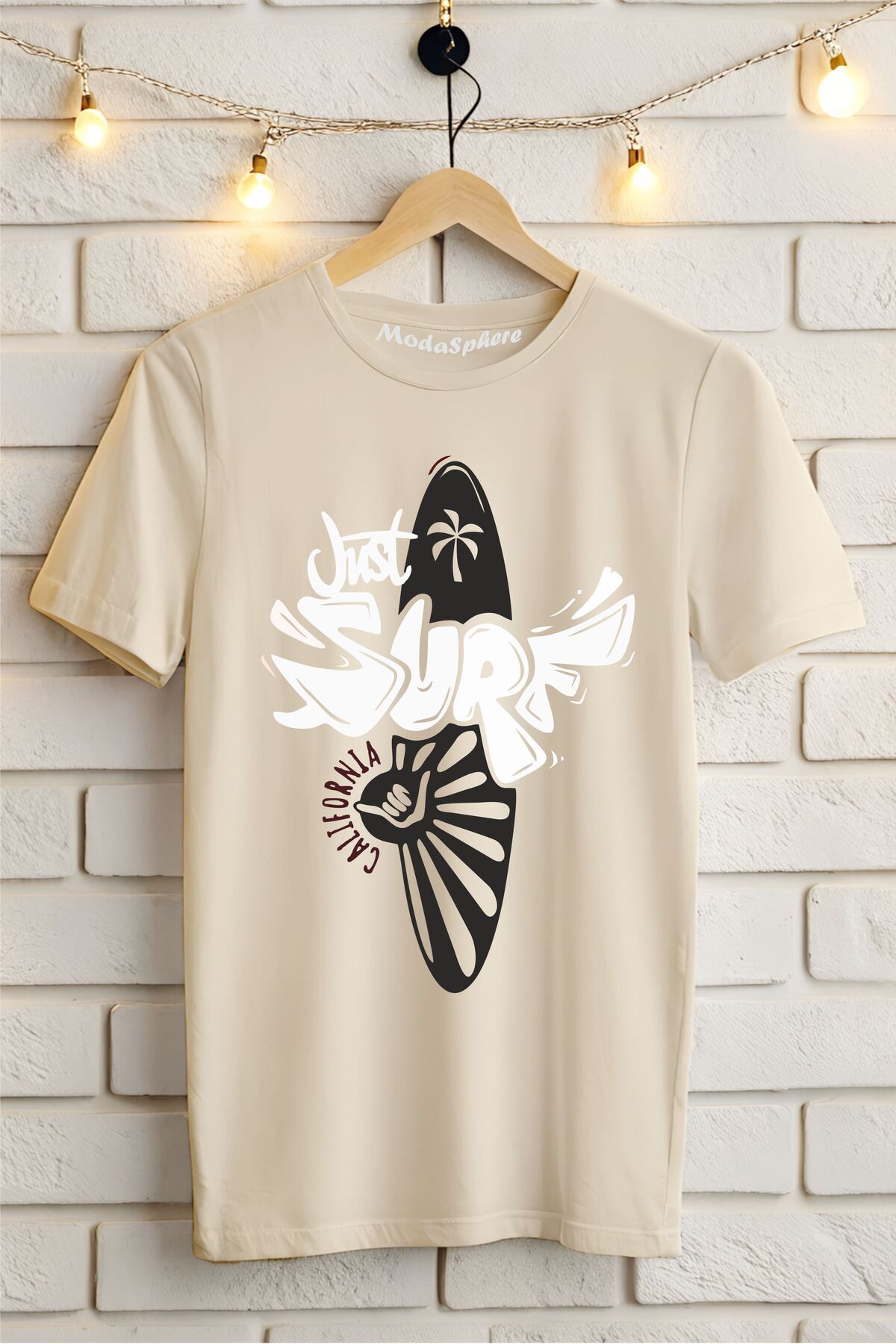 ModaSphere JUST SURF Baskılı Unisex Oversize Tişört