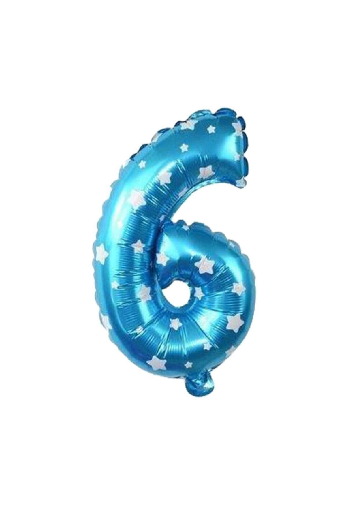 EA HOME 6 Rakam Mavi Renk 16 Inc 40 Cm Balon Parti Malzemesi
