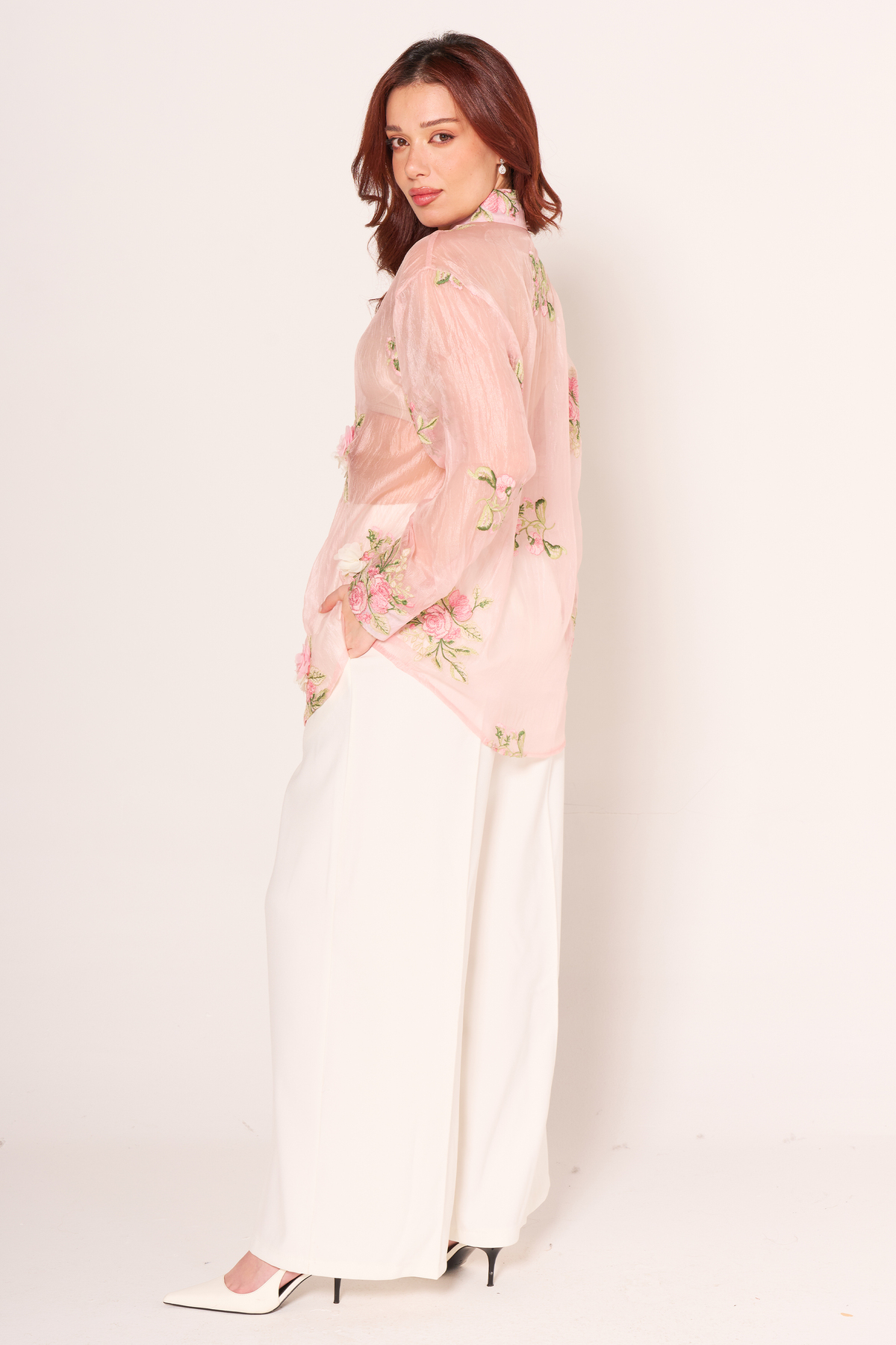 ALOFA  Floral Detaylı Tül Gömlek - Görsel 4