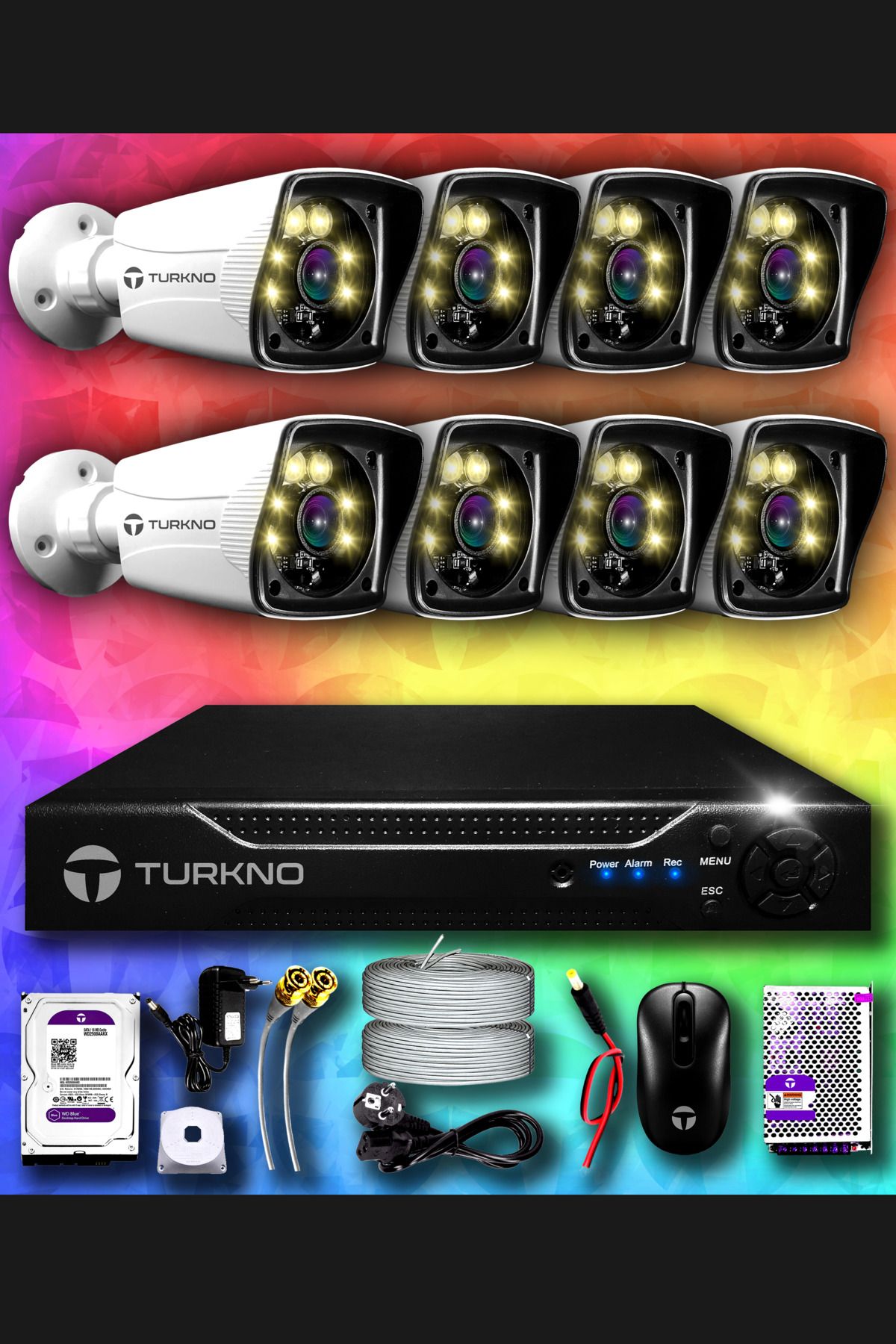 Turkno 8 Kameralı Karie 8 Dış Kamera Set 320 Gb Hdd Full Hd Renkli Gece Görüşlü Güvenlik Kamerası Sistemi