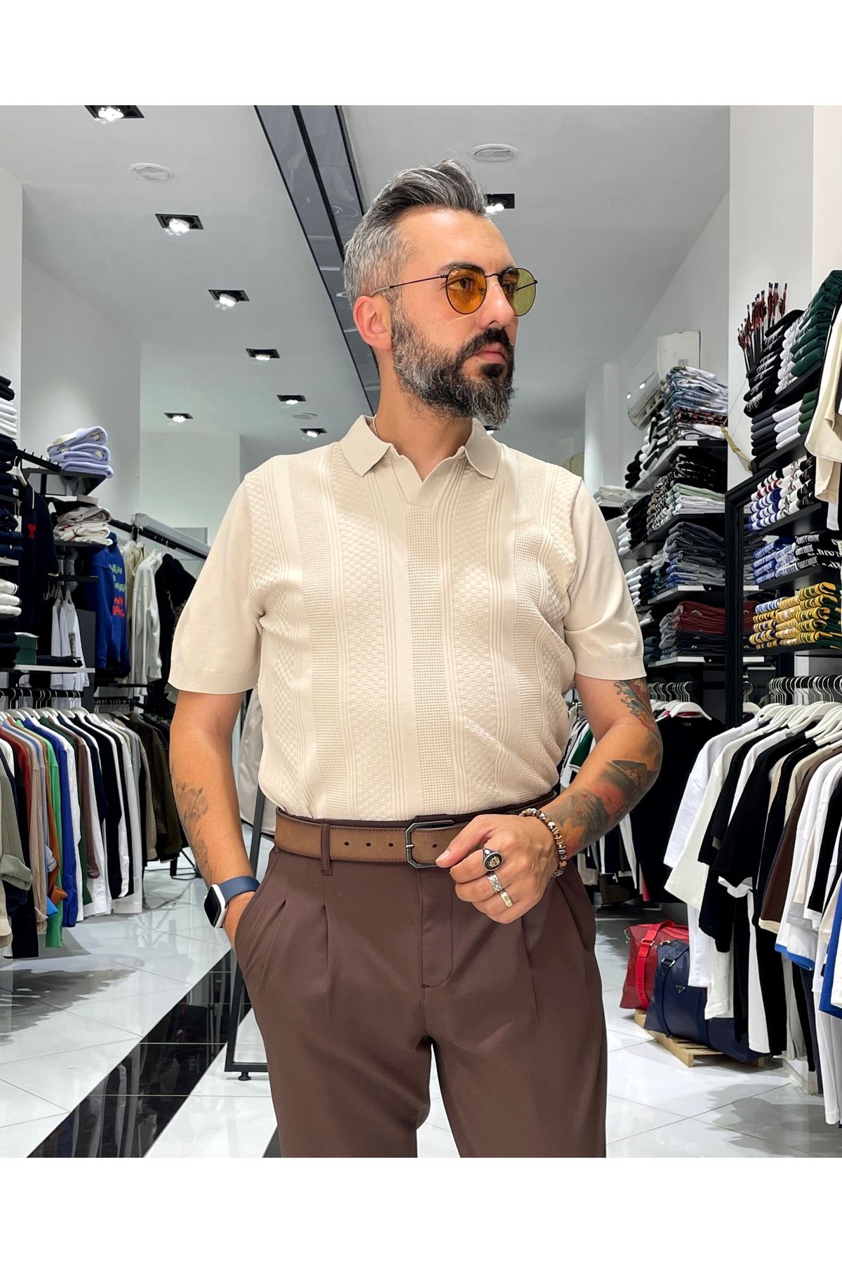 higo Kendinden Desenli Erkek Triko Polo Yaka T-Shirt