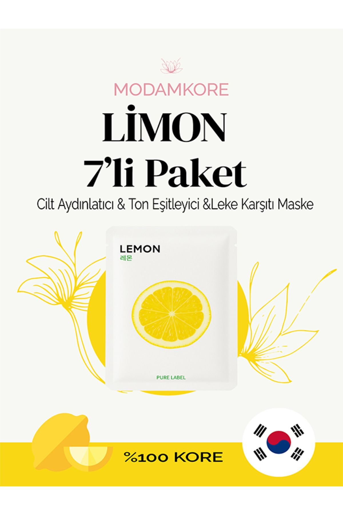 ModamKore 7'li Paket Limonlu Yüz Maskesi–C Vitamini Içerikli,cilt Aydınlatıcı,ton Eşitleyici,lekekarşıtı Maske
