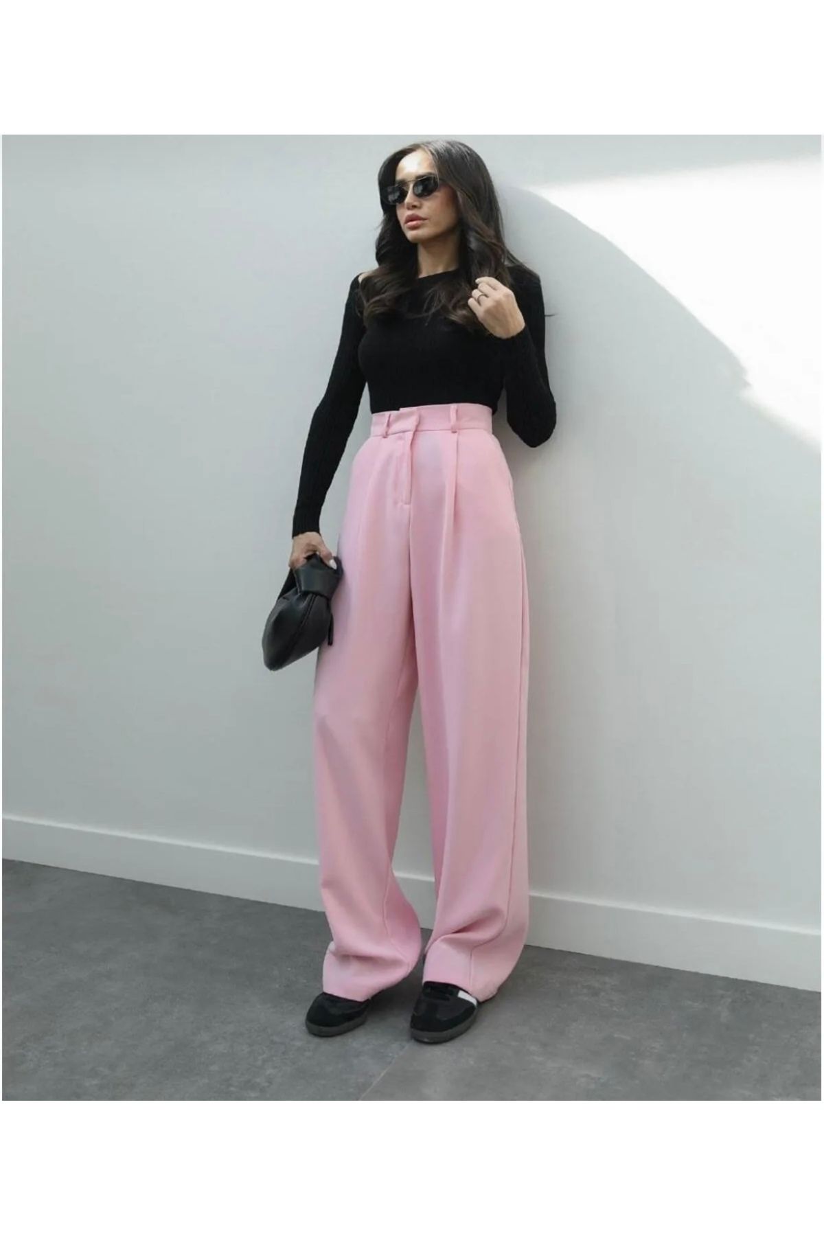 Butik Kadın yüksek bel pembe palazzo pantolon