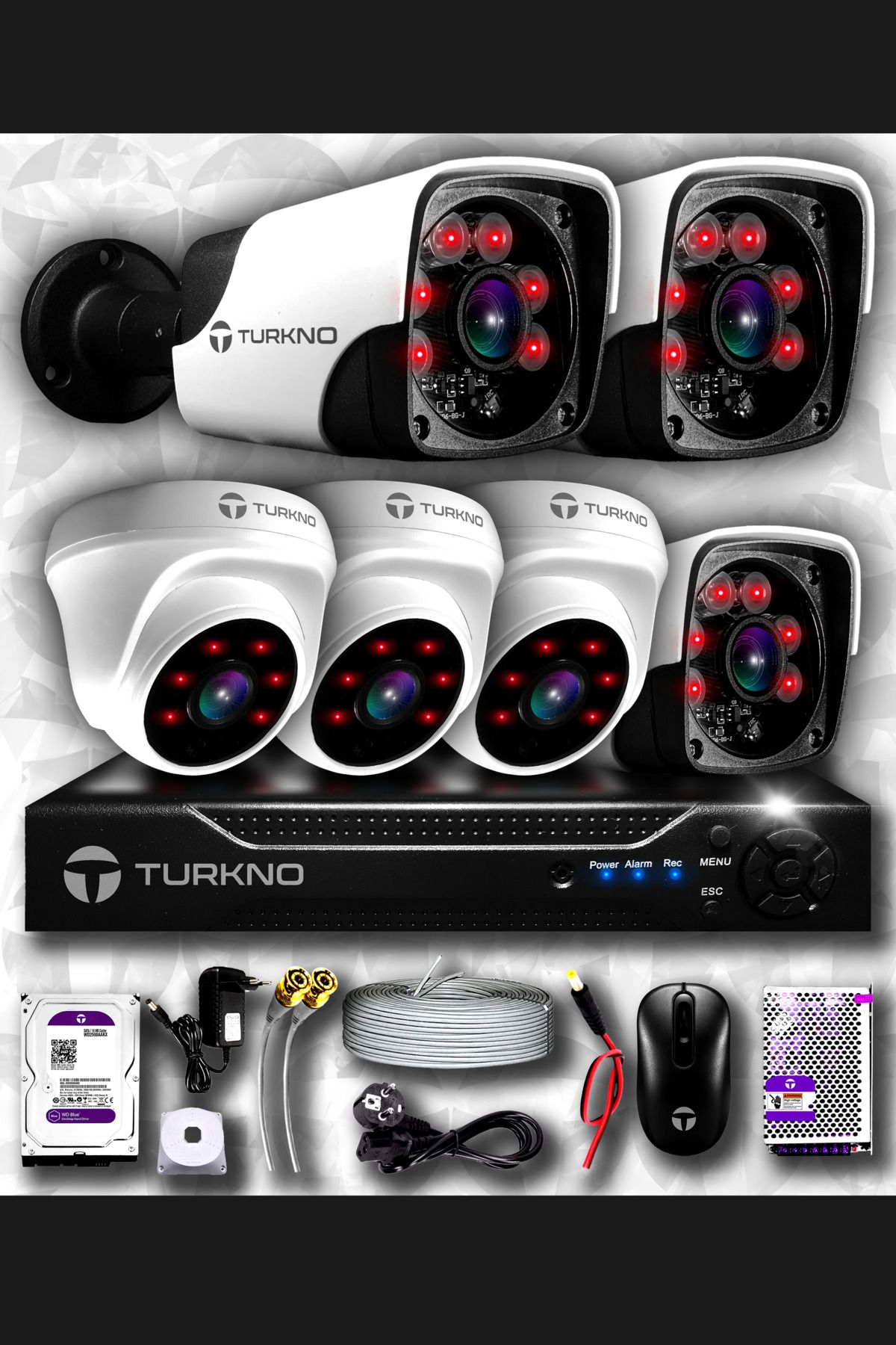 Turkno 6 Kameralı Pania 3 Iç Kamera Set 500 Gb Hdd Full Hd Gece Görüşlü Güvenlik Kamerası Sistemi