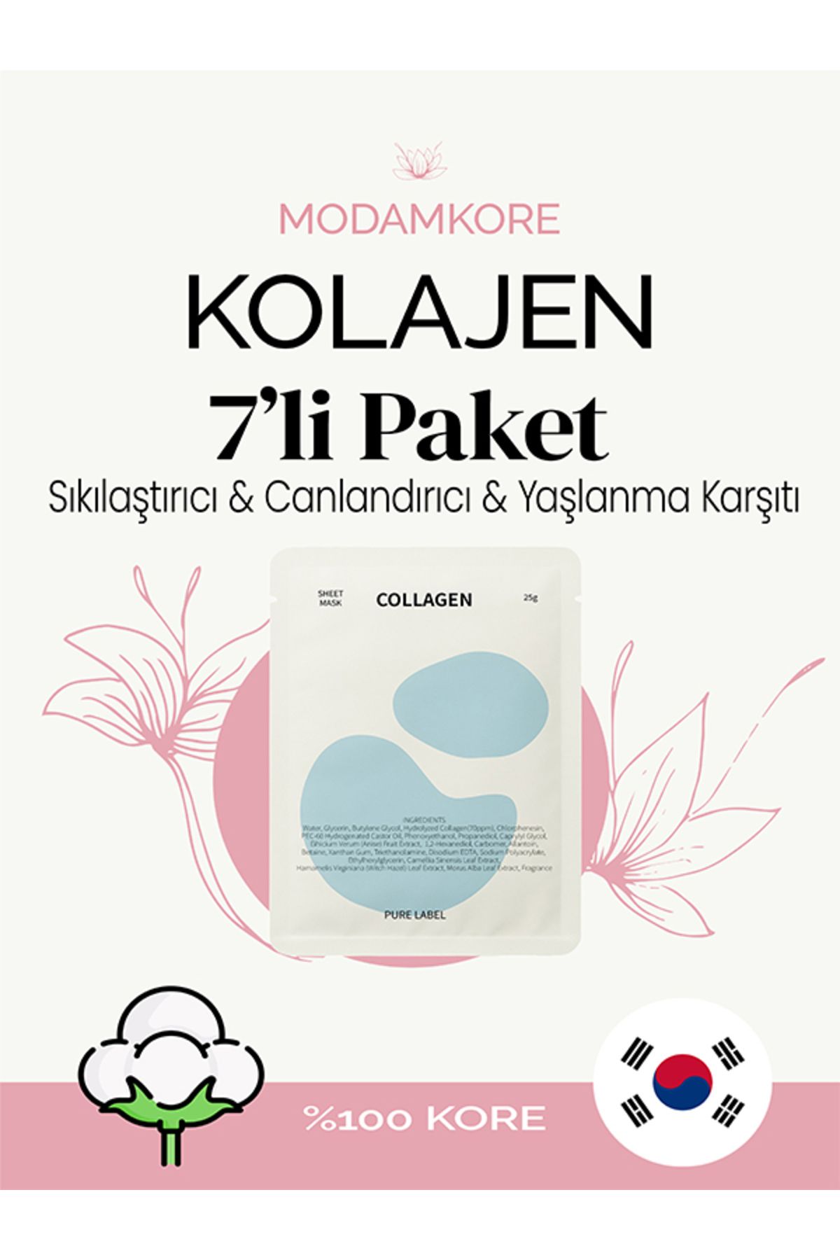 ModamKore 7'li Paket Kore Kolajen Yüz Maskesi – Sıkılaştırıcı, Canlandırıcı & Yaşlanma Karşıtı