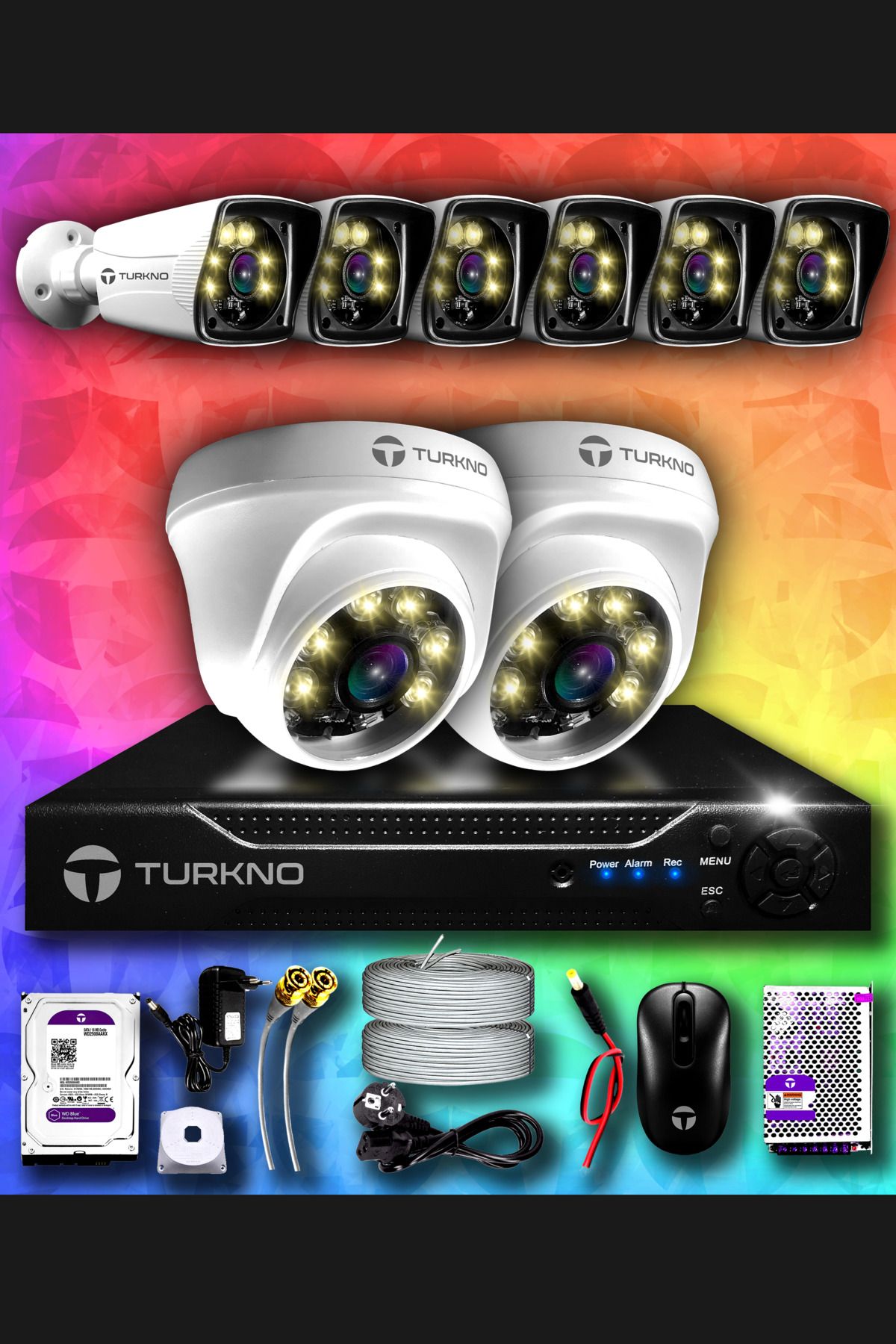 Turkno 8 Kameralı Karie 2 Iç Kamera Set 320 Gb Hdd Full Hd Renkli Gece Görüşlü Güvenlik Kamerası Sistemi