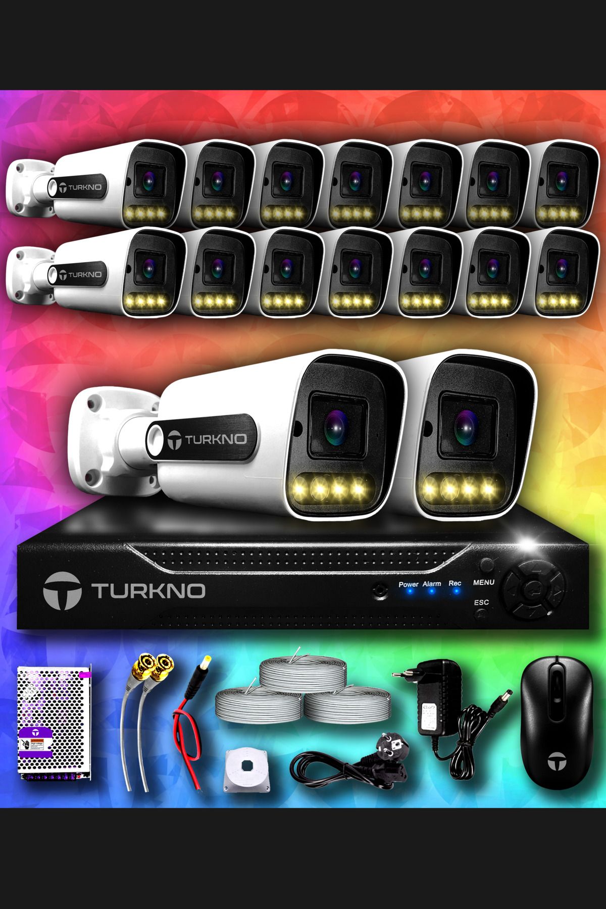 Turkno 16 Kameralı Navie 16 Dış Kamera Set Hdd'siz Full Hd Renkli Gece Görüşlü Güvenlik Kamerası Sistemi