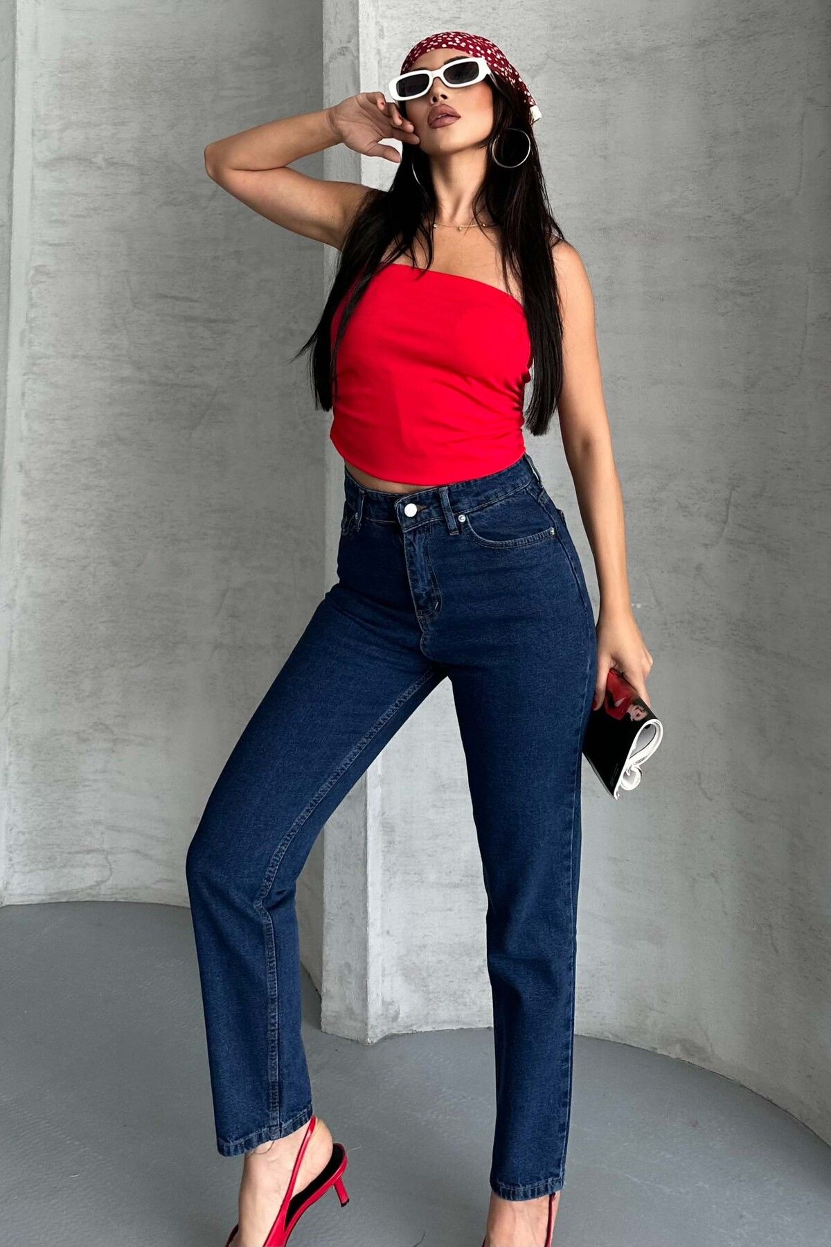 TOFİSA Mom Fit Kot Pantolon Koyu Mavi - 27301
