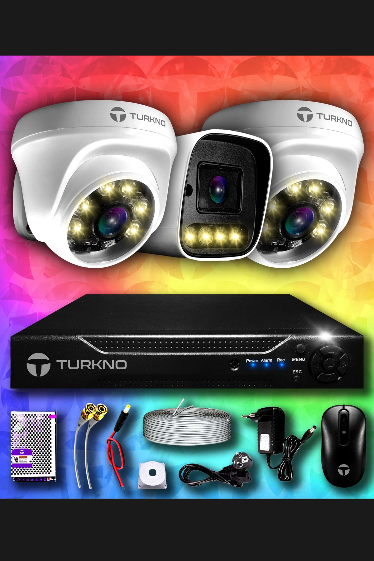 Turkno 3 Kameralı Navie 2 Iç Kamera Set Hdd'siz Full Hd Renkli Gece Görüşlü Güvenlik Kamerası Sistemi