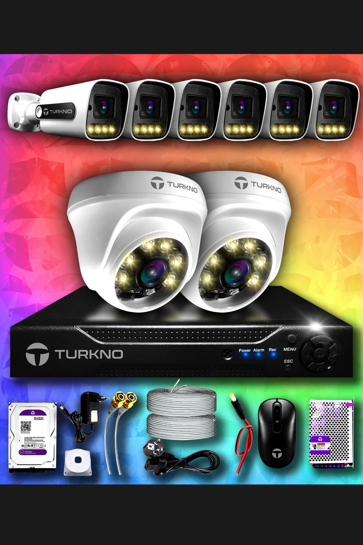 Turkno 8 Kameralı Navie 2 Iç Kamera Set 250 Gb Hdd Full Hd Renkli Gece Görüşlü Güvenlik Kamerası Sistemi