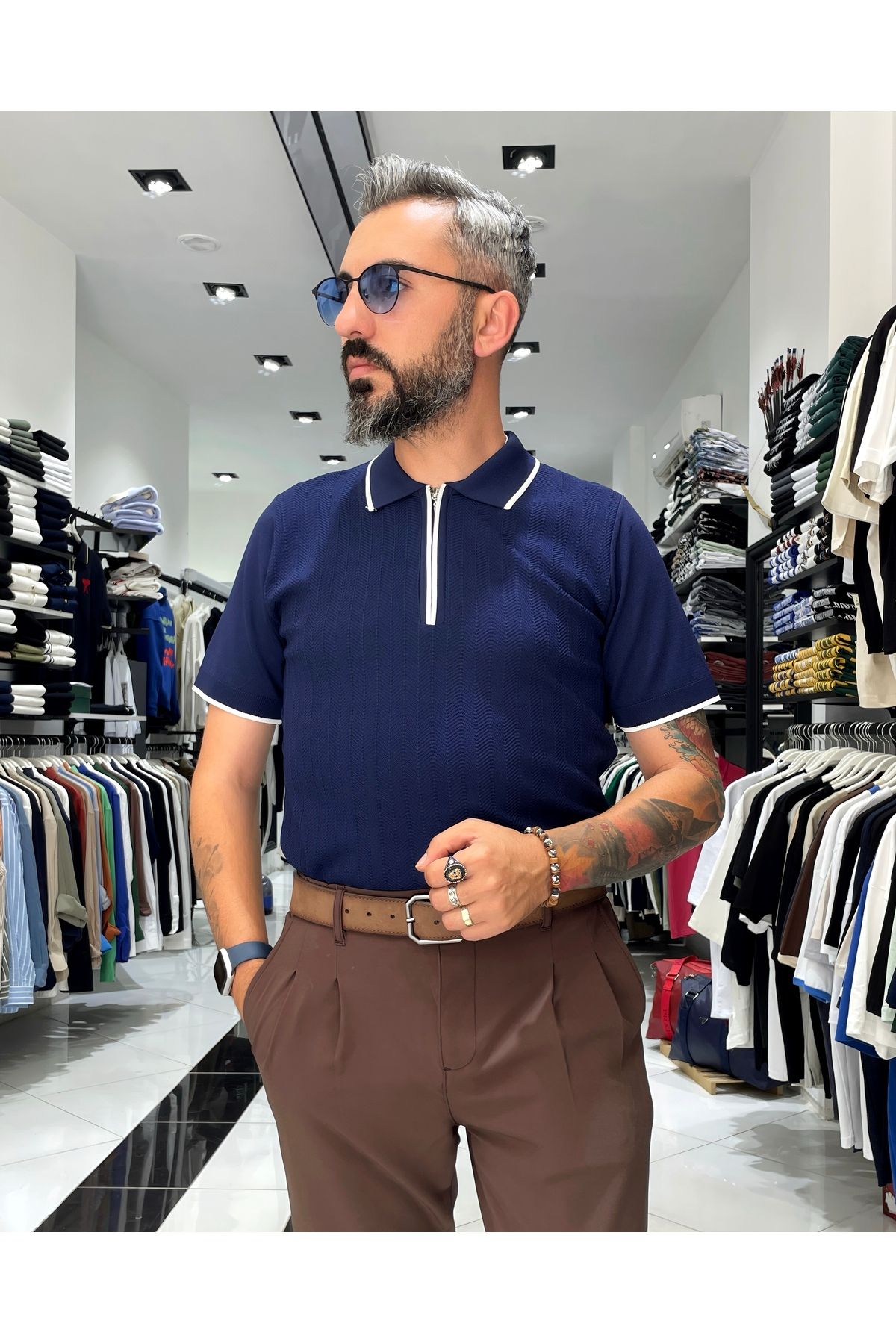 Higo Man Fermuarlı Triko Polo Yaka Erkek Tişört