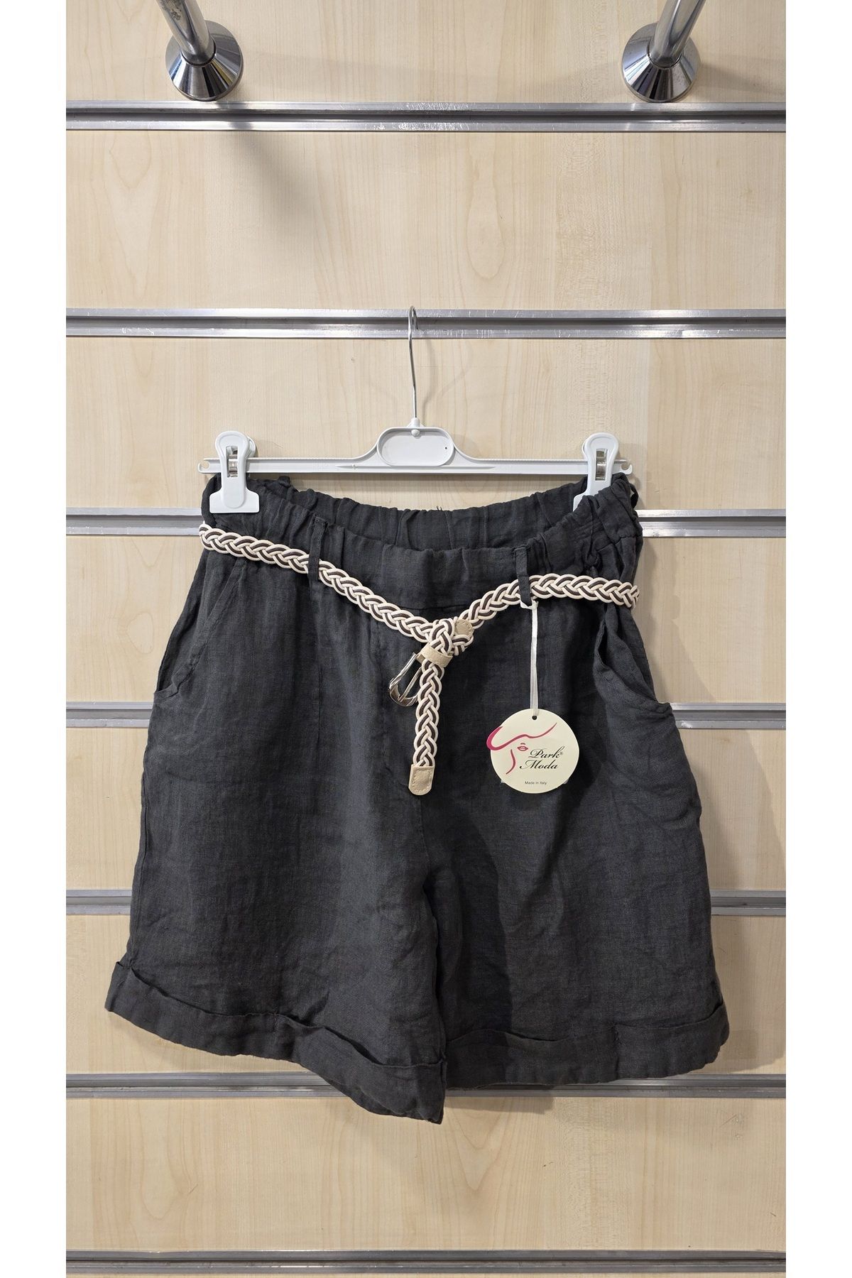 Park Moda İtalyan Keten Şort Örgü Kemerli