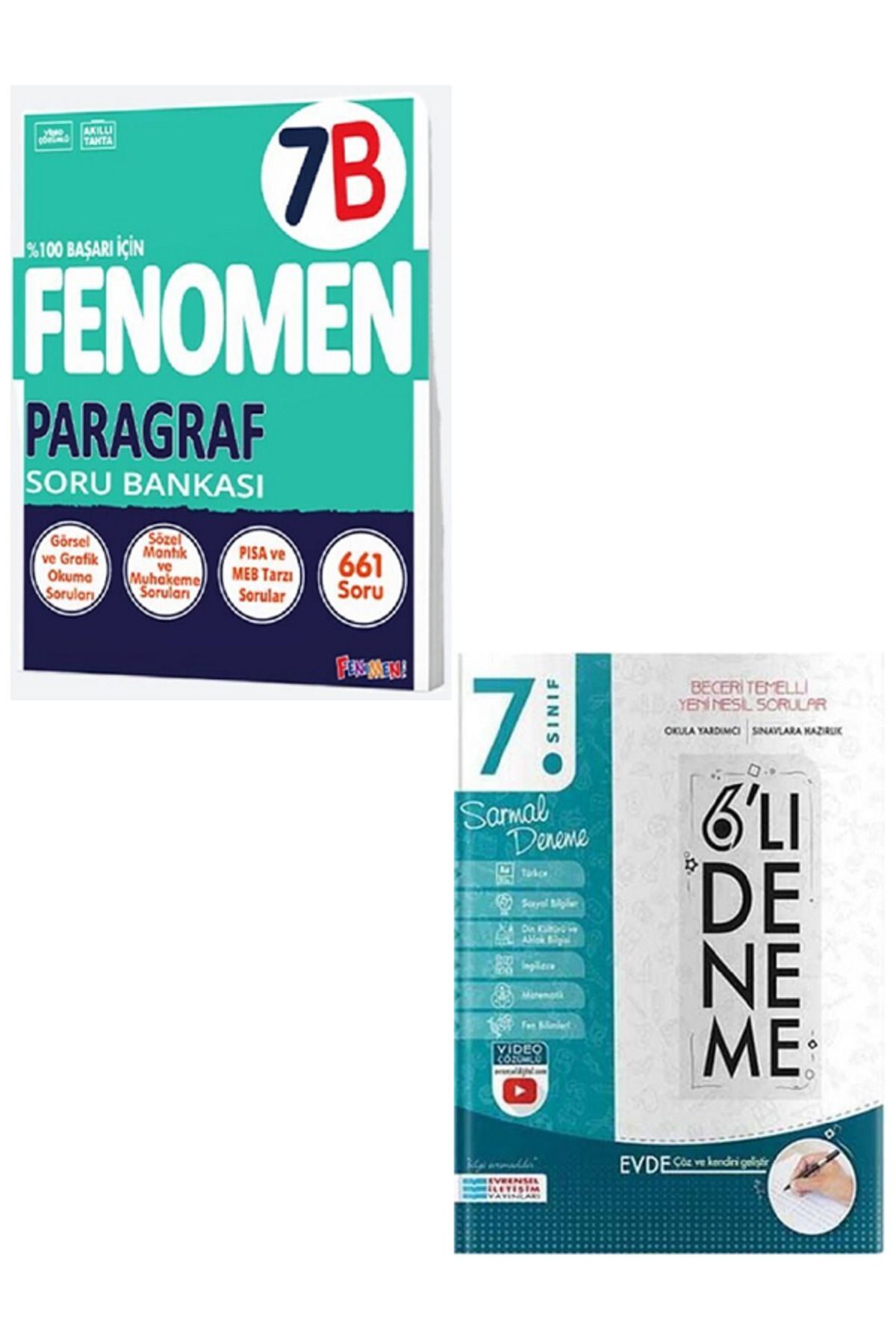 Evrensel İletişim Yayınları 7.Sınıf Fenomen 7B Paragraf Soru Bankası + 7.Sınıf Evrensel 6'Lı Sarmal Deneme / 2 KİTAP SET