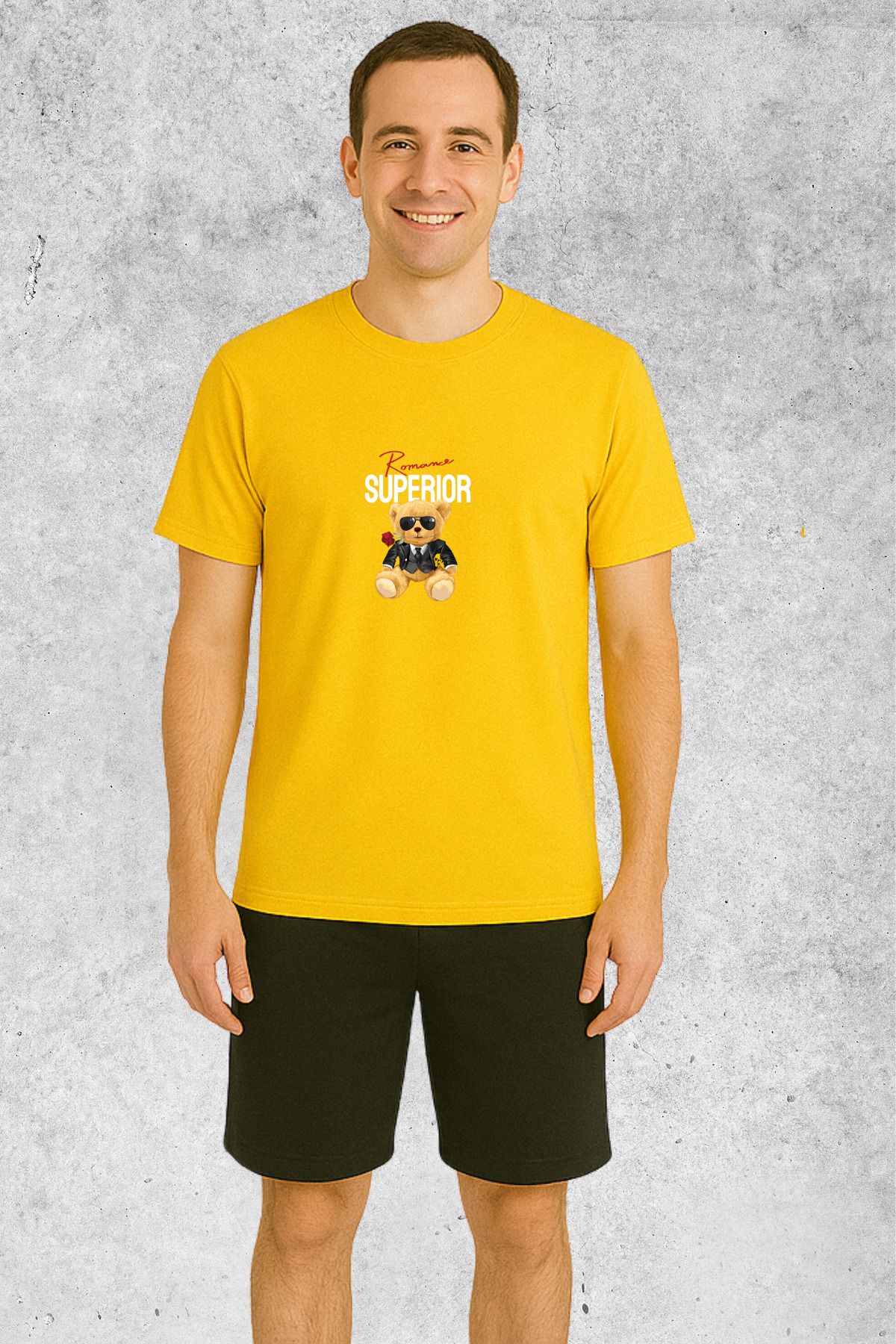 MOLICO Basic unisex sıfır yaka kısa kollu AYICIK TEDDY BASKILI TSHİRT