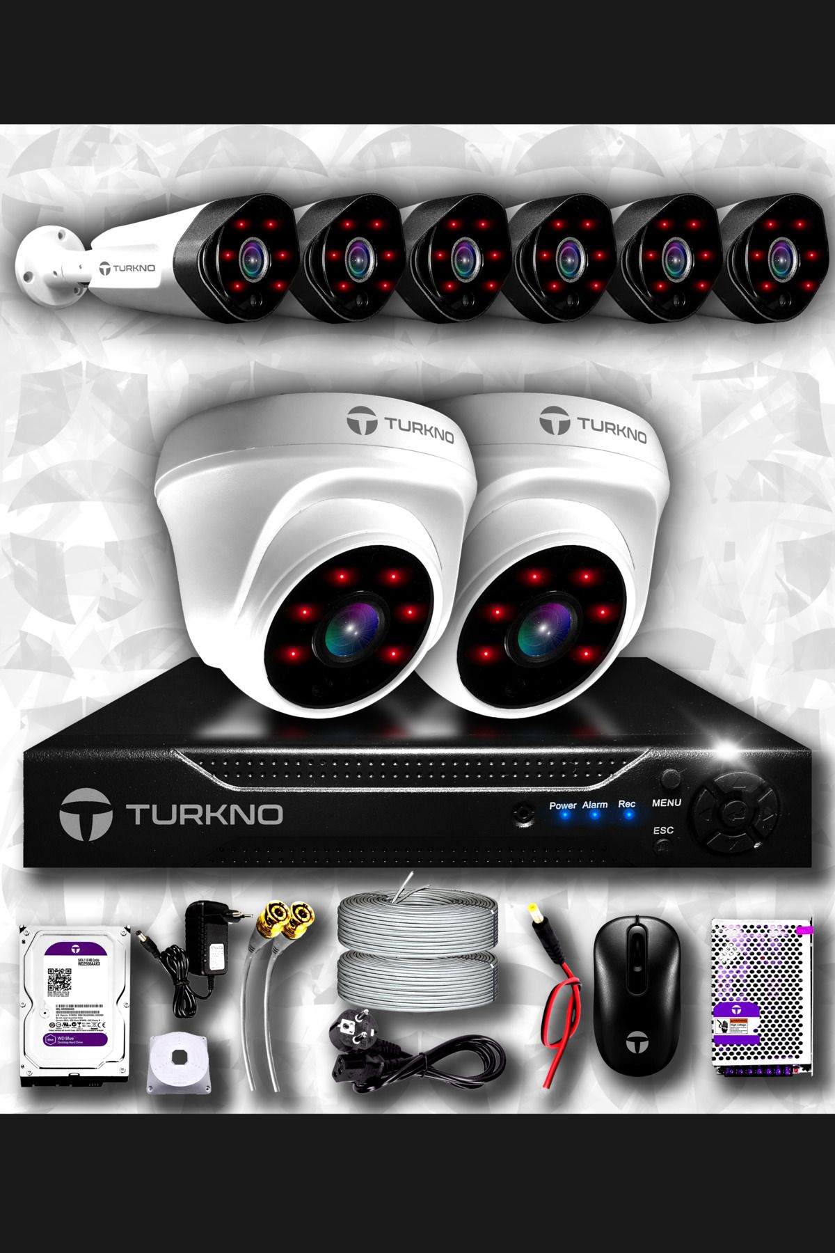 Turkno 8 Kameralı Galia 2 Iç Kamera Set 320 Gb Hdd Full Hd Gece Görüşlü Güvenlik Kamerası Sistemi