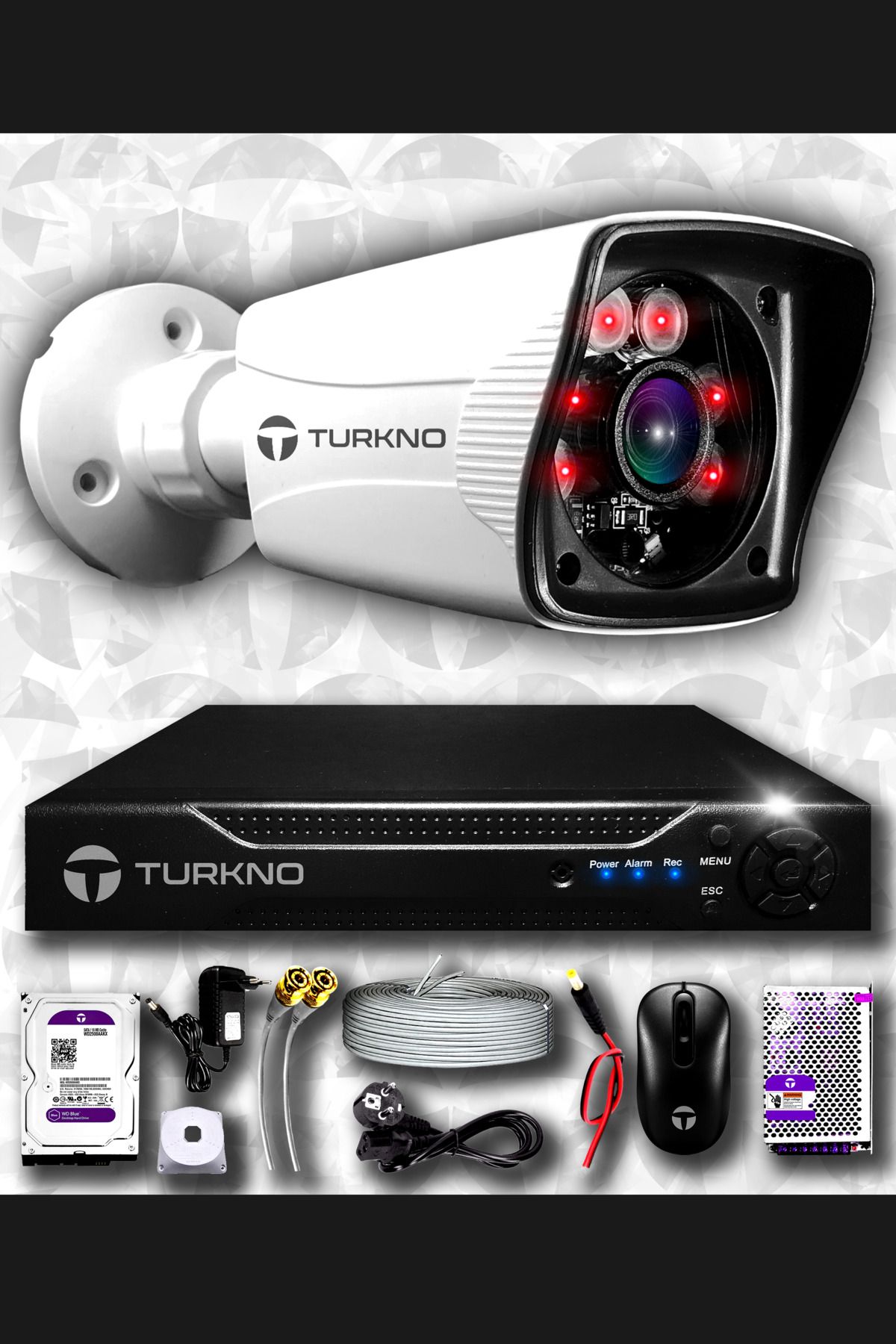 Turkno 1 Kameralı Karia 1 Dış Kamera Set 320 Gb Hdd Full Hd Gece Görüşlü Güvenlik Kamerası Sistemi