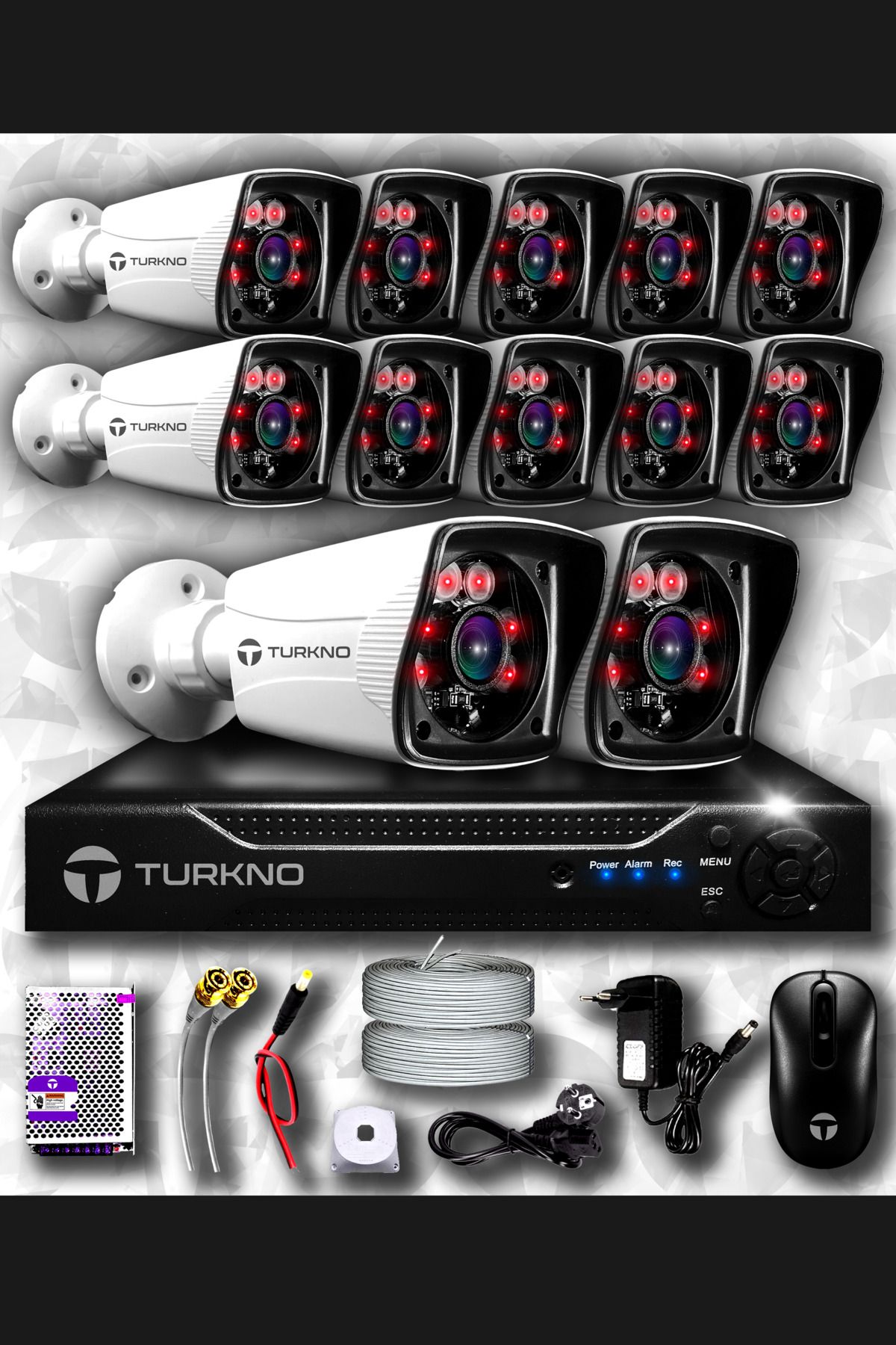 Turkno 12 Kameralı Karia 12 Dış Kamera Set Hdd'siz Full Hd Gece Görüşlü Güvenlik Kamerası Sistemi